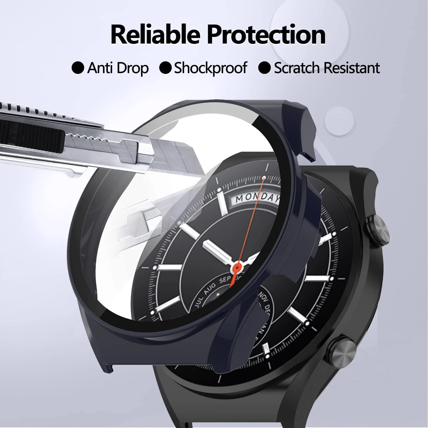 DL3 Mobilak Case with Screen Protector for Xiaomi Watch S1, Bumper Full Coverage Hard PC Overall Protective Cover, Built-in Tempered Glass Film High Sensitivity For Xiaomi Watch S1 - Blue