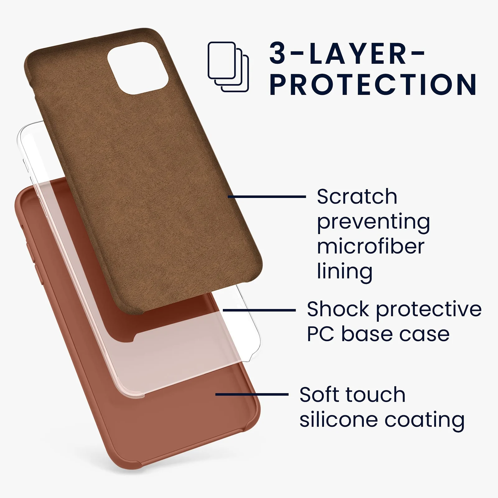 DL3 Mobilak Liquid Silicone Protective Case for iPhone 11 (6.1 Inch) with Camera Protection and Microfiber Lining - Cinnamon Brown