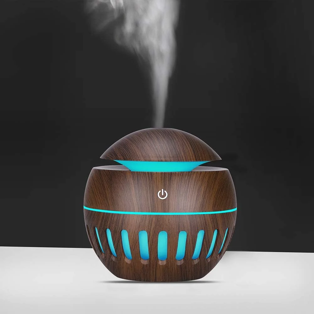 Mobigon Wood Cool Mist Ultrasonic Humidifier for Room Moisture, Aroma Diffuser for Home, 200ml Essential Oil Diffuser with 7 Colorful Night Light, Auto Shut-Off, Home, Office, car - B.Dark Brown