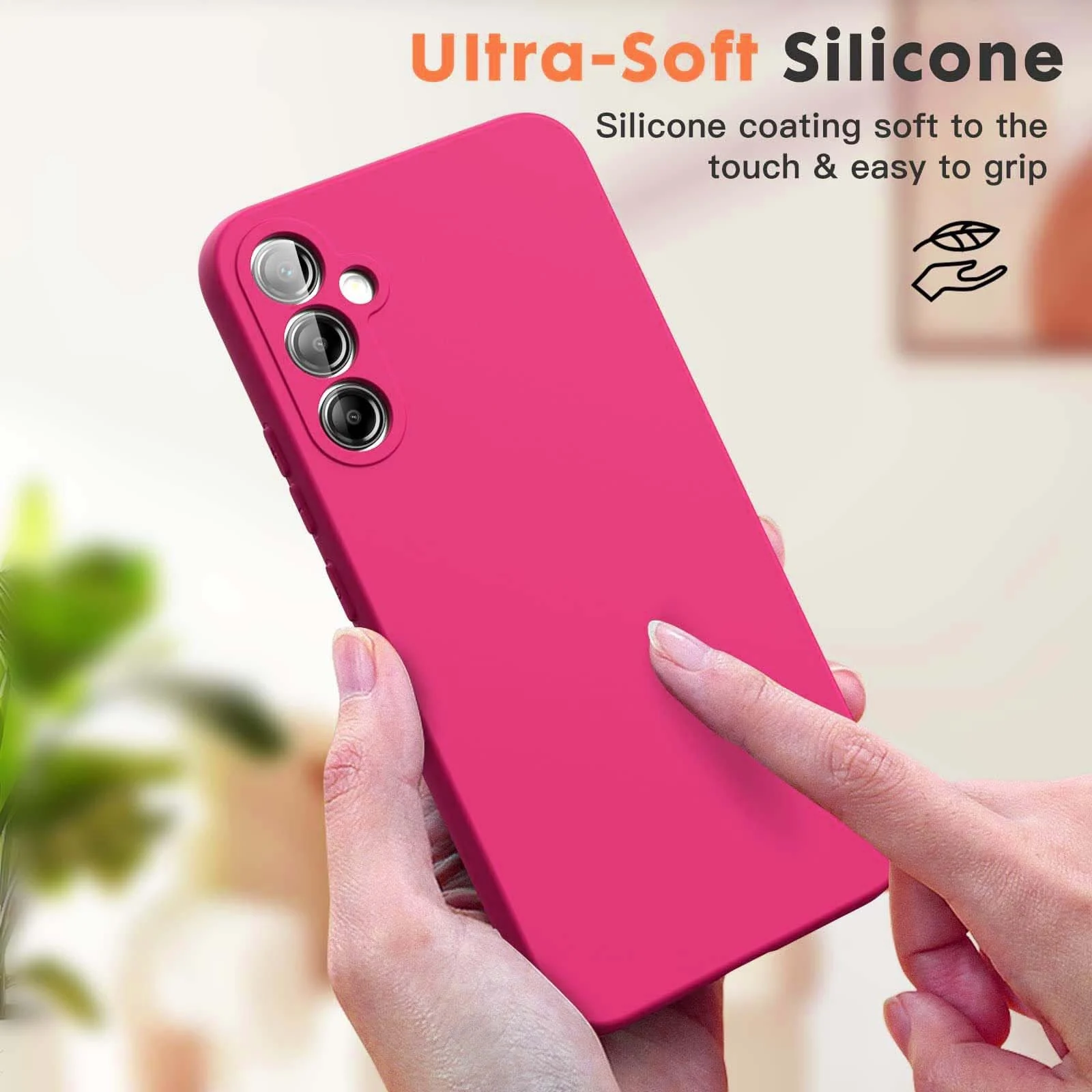 DL3 Mobilak Liquid Silicone Protective Case for Samsung Galaxy S23 FE with Microfiber Lining and Shockproof Design - Hot Pink