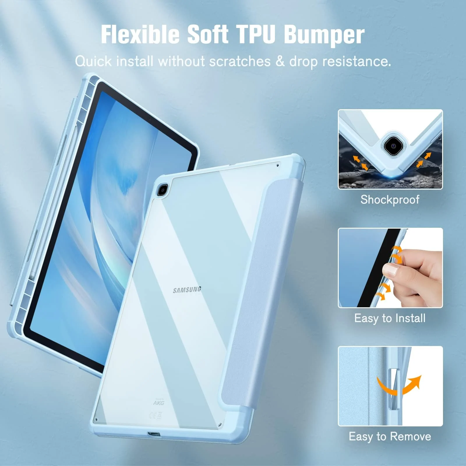 DL3 Mobilak Hybrid Slim Case for Samsung Galaxy Tab S6 Lite 10.4'' 2020 Model SM-P610 (Wi-Fi) SM-P615 (LTE) with S Pen Holder, Cover with Clear Transparent Back Shell, Auto Wake/Sleep - Sky Blue