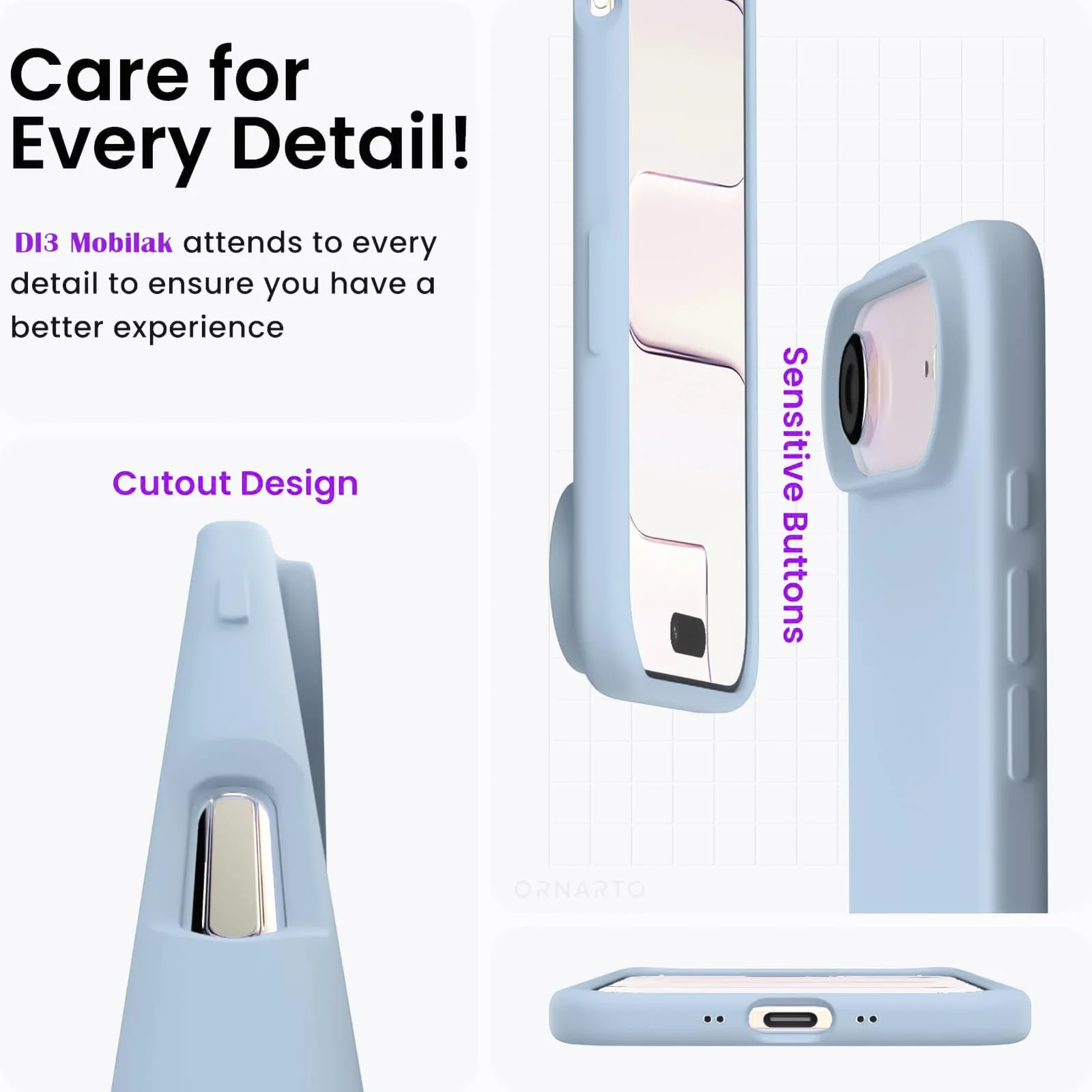 DL3 Mobilak Liquid Silicone Protective Case for iPhone 17 Air 6.5-Inch with Microfiber Lining and Shockproof Design - Sky Blue