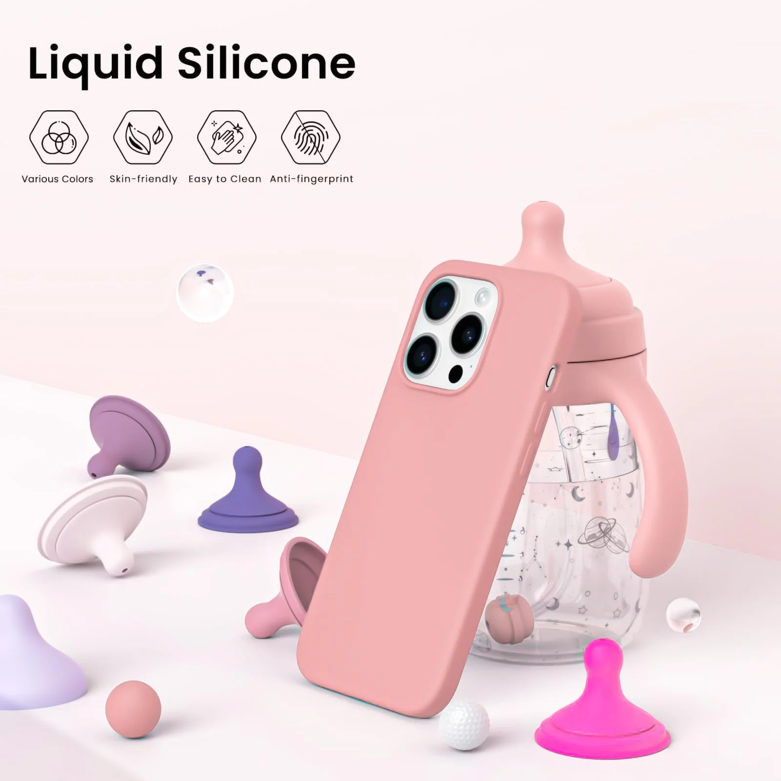 DL3 Mobilak Liquid Silicone Protective Case for iPhone 15 Pro Max with Camera Protection and Microfiber Lining - Pastel Pink