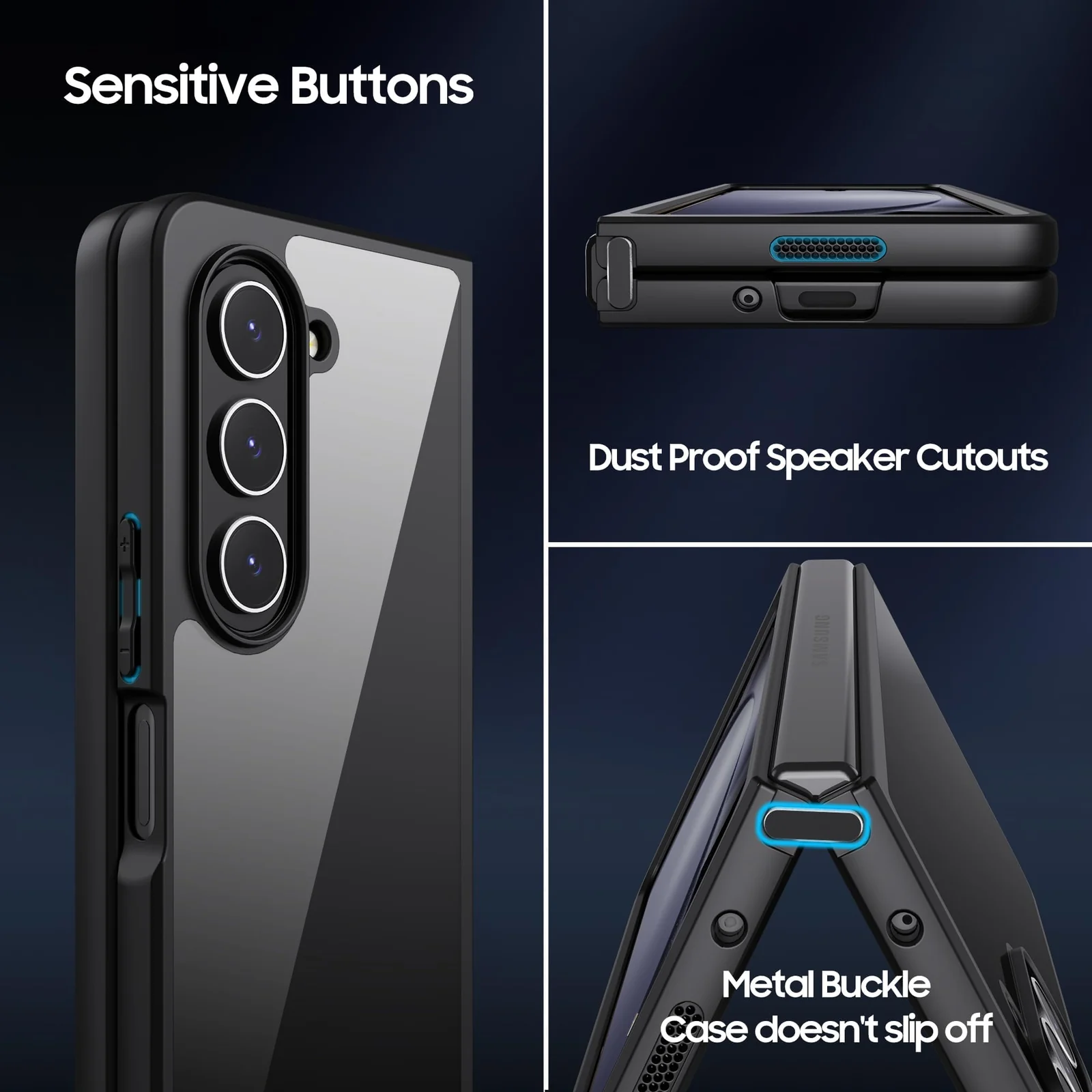 DL3 Mobilak Clear TPU Case with Electroplated Edges for Samsung Galaxy Z Fold 5 with Camera Protection and Shockproof Design - Black