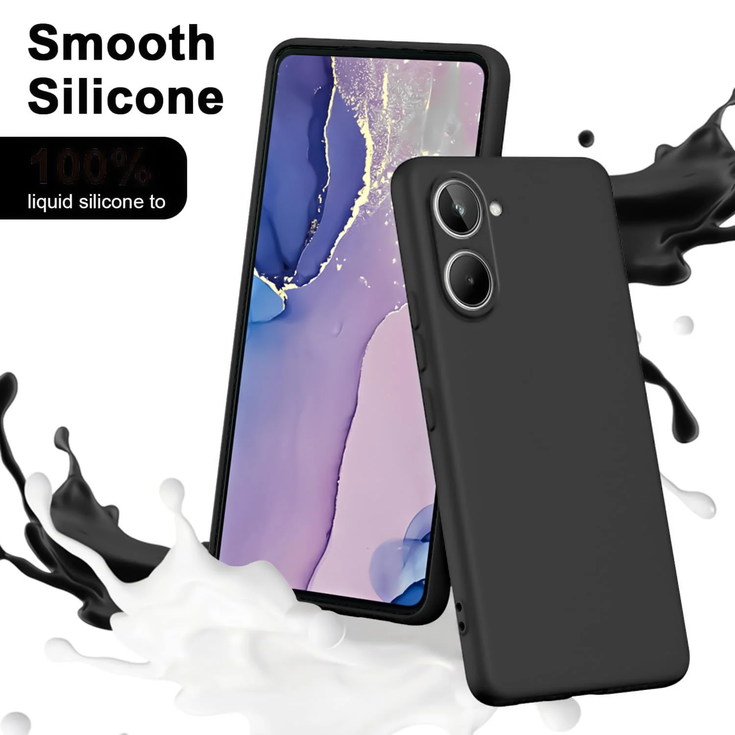 DL3 Mobilak Liquid Silicone Case for realme 10 4G, Shock-absorbing protection, Scratch-resistant surface, Soft microfiber lining - Black