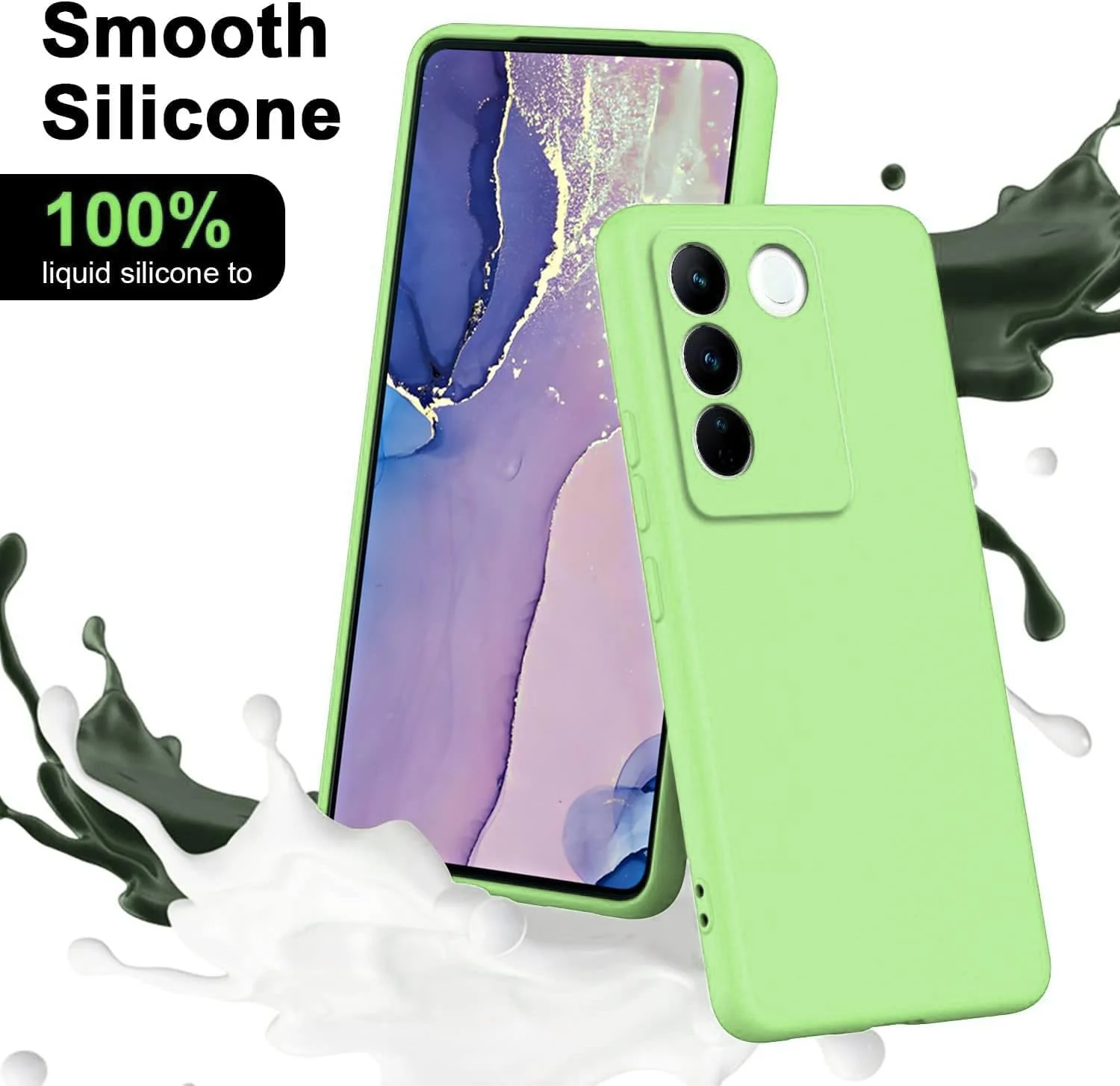 DL3 Mobilak Liquid Silicone Protective Case for vivo V27e / vivo S16e with Microfiber Lining and Shockproof Design - Mint Green