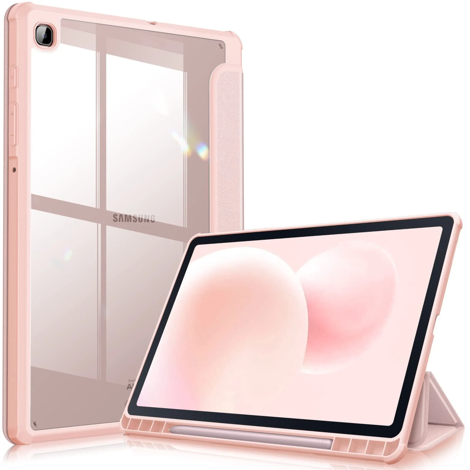 DL3 Mobilak Hybrid Slim Case for Samsung Galaxy Tab S6 Lite 10.4'' 2020 Model SM-P610 (Wi-Fi) SM-P615 (LTE) with S Pen Holder, Cover with Clear Transparent Back Shell, Auto Wake/Sleep - Rose Gold