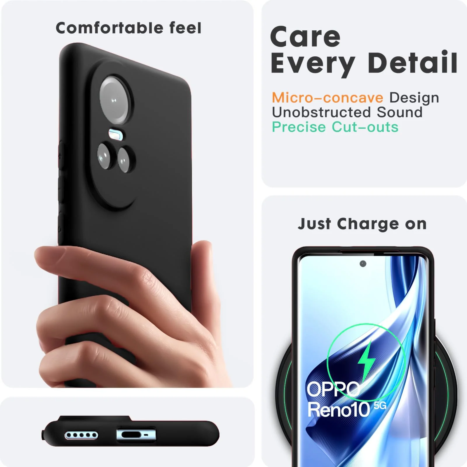 DL3 Mobilak Liquid Silicone Protective Case for OPPO Reno 10 5G / OPPO Reno 10 Pro 5G with Microfiber Lining and Shockproof Design - Black