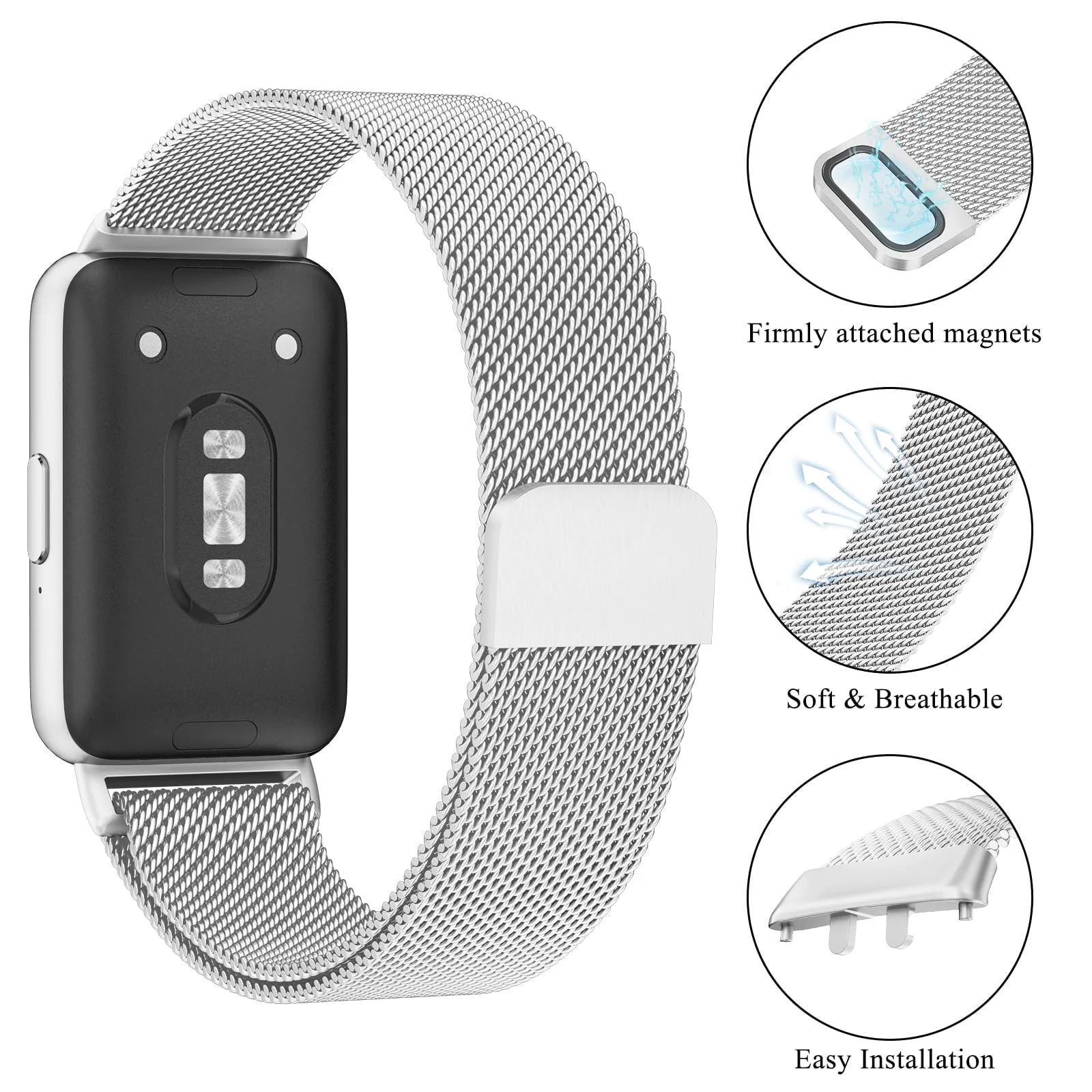 DL3 Mobilak Metal Strap Compatible with Samsung Galaxy Fit 3, Men and Women Milanese Magnetic Mesh Stainless Steel Magnetic Loop Replacement Fashion Adjustable Band for Samsung Galaxy Fit3 - Silver