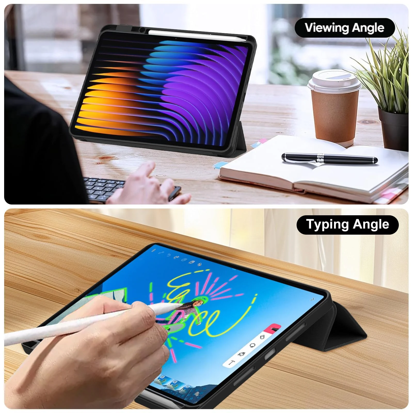DL3 Mobilak Xiaomi Pad 7 / Xiaomi Pad 7 Pro 2024 11.2 Case with Pen Holder, Soft TPU Back Trifold Stand Protective Smart Cover Flip, Auto Wake&Sleep - Black