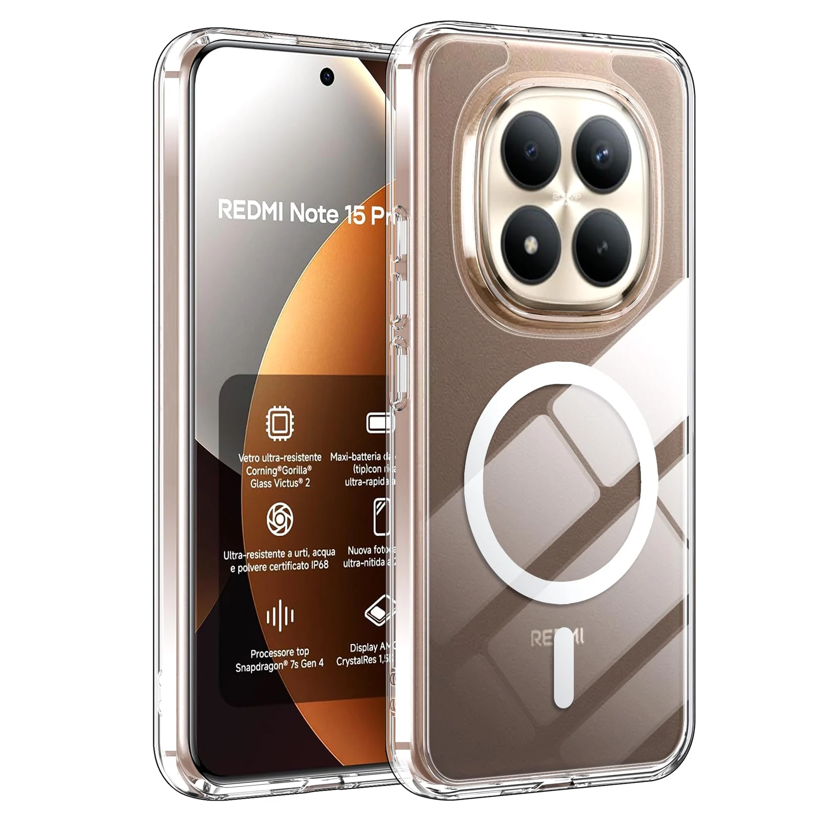 MOBIGON Slim Magnetic MagSafe-Compatible Phone Case for Xiaomi Redmi Note 15 Pro Plus 5G, Clear