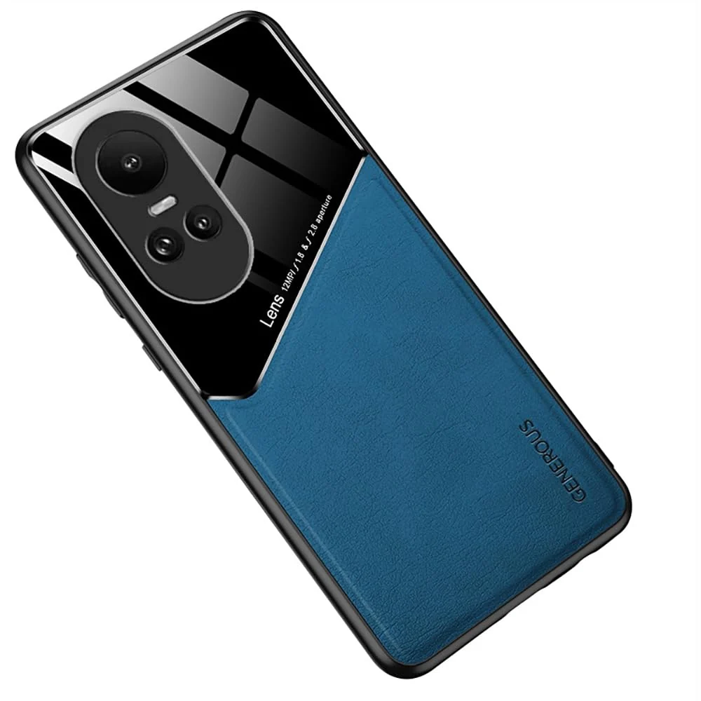 DL3 Mobilak Leather and PC Protective Case for OPPO Reno 10 5G / OPPO Reno 10 Pro 5G / OPPO Reno 10 Pro 5G, Built-in magnetic car-mount support, Camera protection, Shock-absorbing protection - Blue