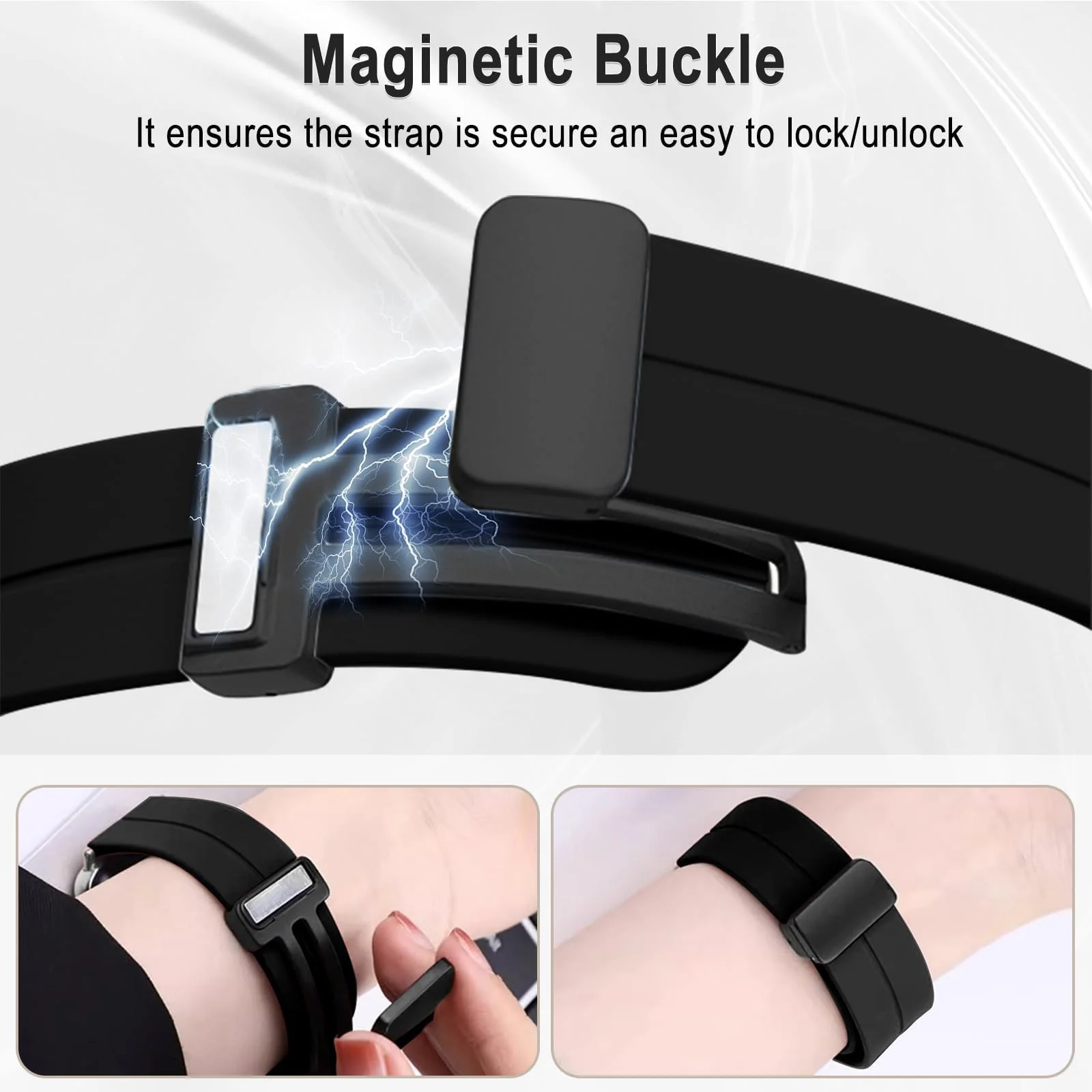 DL3 Mobilak Silicone Strap Compatible with Huawei Watch Fit 3 Magnetic Metal Stainless Buckle Sport Silicone Strap for Huawei Watch Fit3 Band Quick Release Soft Replacment Wristband - Black