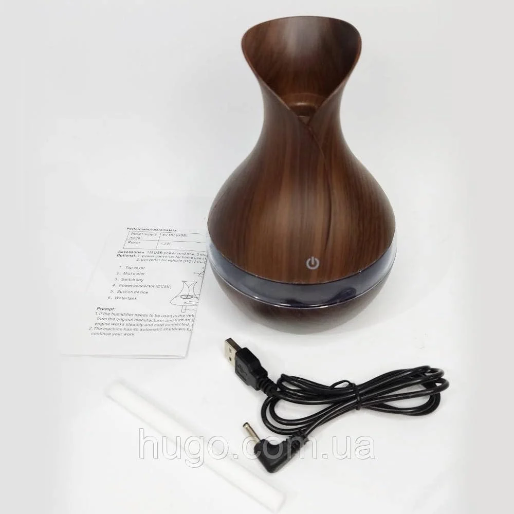Mobigon Wood Cool Mist Ultrasonic Humidifier for Room Moisture, Aroma Diffuser for Home, 300ml Essential Oil Diffuser with 7 Colorful Night Light, Auto Shut-Off, Home, Office, car - C.Dark Brown
