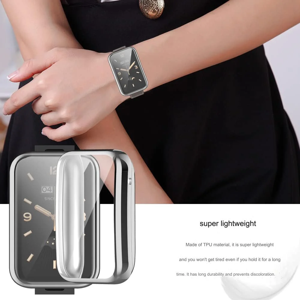 DL3 Mobilak Case Compatible with Xiaomi Mi Band 7 Pro Case All-Around with Built-in Screen Protector Watch Soft TPU Shockproof Cover Slim Guard Thin Bumper Shell Protector - Silver
