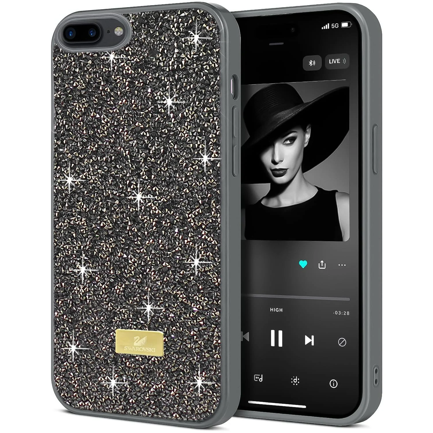 Case For iPhone 7 Plus/iphone 8 Plus Case Glitter, Sparkle Diamond Crystal Bling Case with Bling, Ultra Thin Lightweight Full Body Shockproof Anti-Scratch Protective Cover - Black