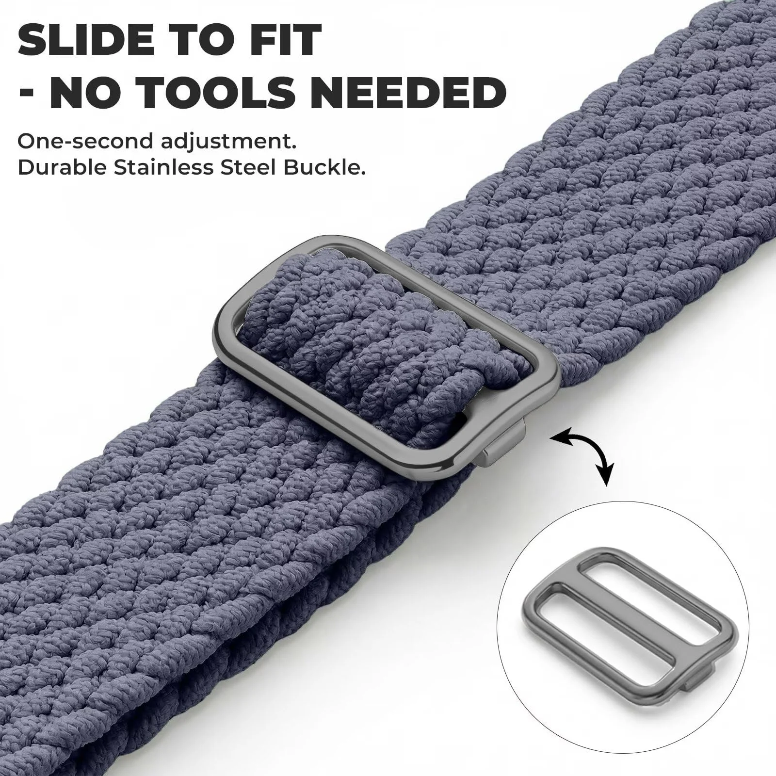 DL3 Mobilak 18mm Stretchy Nylon Solo Loop Strap For Watch GT6 41mm/GT5 Pro 42mm/GT5 41mm/GT4 41mm/Huawei Watch 5 42mm for Women Men, Sport Breathable Braided Wristband for Garmin Venu 2S/Vivomove 3S/Vivoactive 4S - Blue Gray