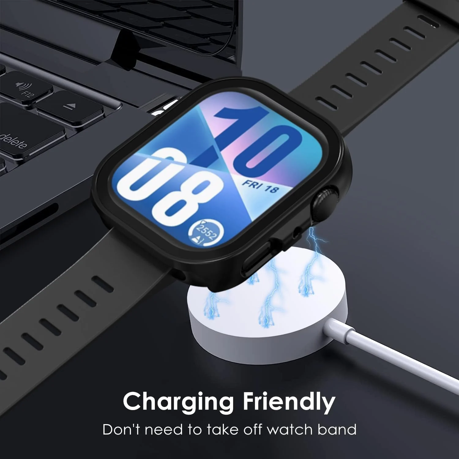 DL3 Mobilak Case Compatible with Huawei Watch Fit 4, Full Coverage Slim Hard Case Protective Bumper Built-in Tempered Glass Screen Protector Shell for Huawei Watch Fit 4 - Black