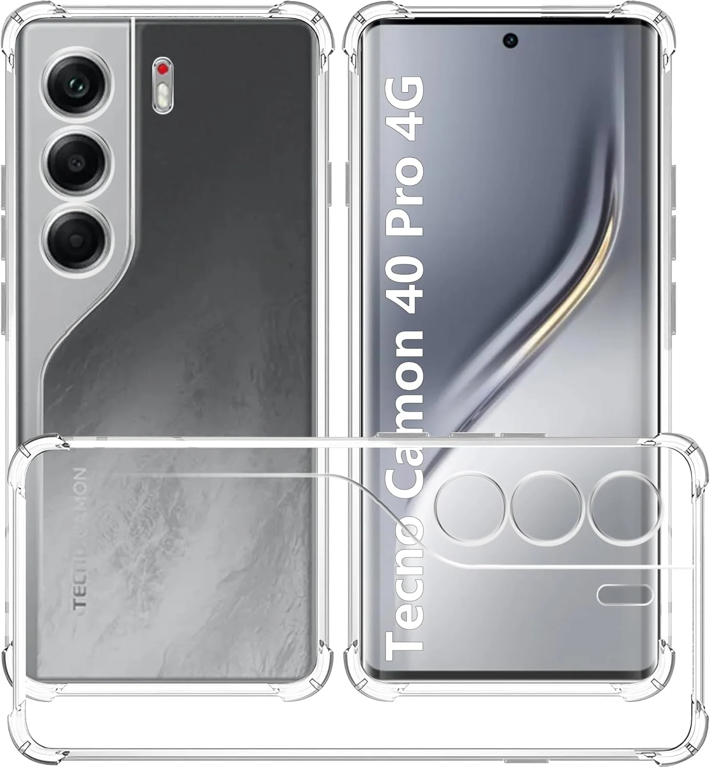 DL3 Mobilak Case Compatible with Tecno Camon 40 Pro 4G, Cover SiliconeTransparent TPU Gorilla Anti-shock Protector Camera Shockproof Corners - Clear
