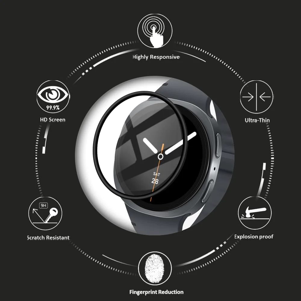 DL3 Mobilak Screen Protector For Samsung Galaxy Watch 8 44mm, 3D Curved Soft Edge Protective Film [Anti-Scratch] [Bubble Free] [Ultra Shatterproof] [High Sensitive] (Not Glass) For Galaxy Watch8 44 mm - Black