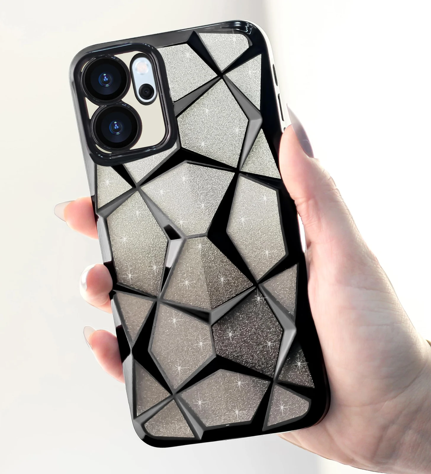 DL3 Mobilak Compatible with OPPO Reno 14F / OPPO Reno14 FS Case Plating Bling Gradient Glitter Clear Cover Soft TPU Silicone Cute Camera Protection Shockproof Back for Women Girls Case - Black
