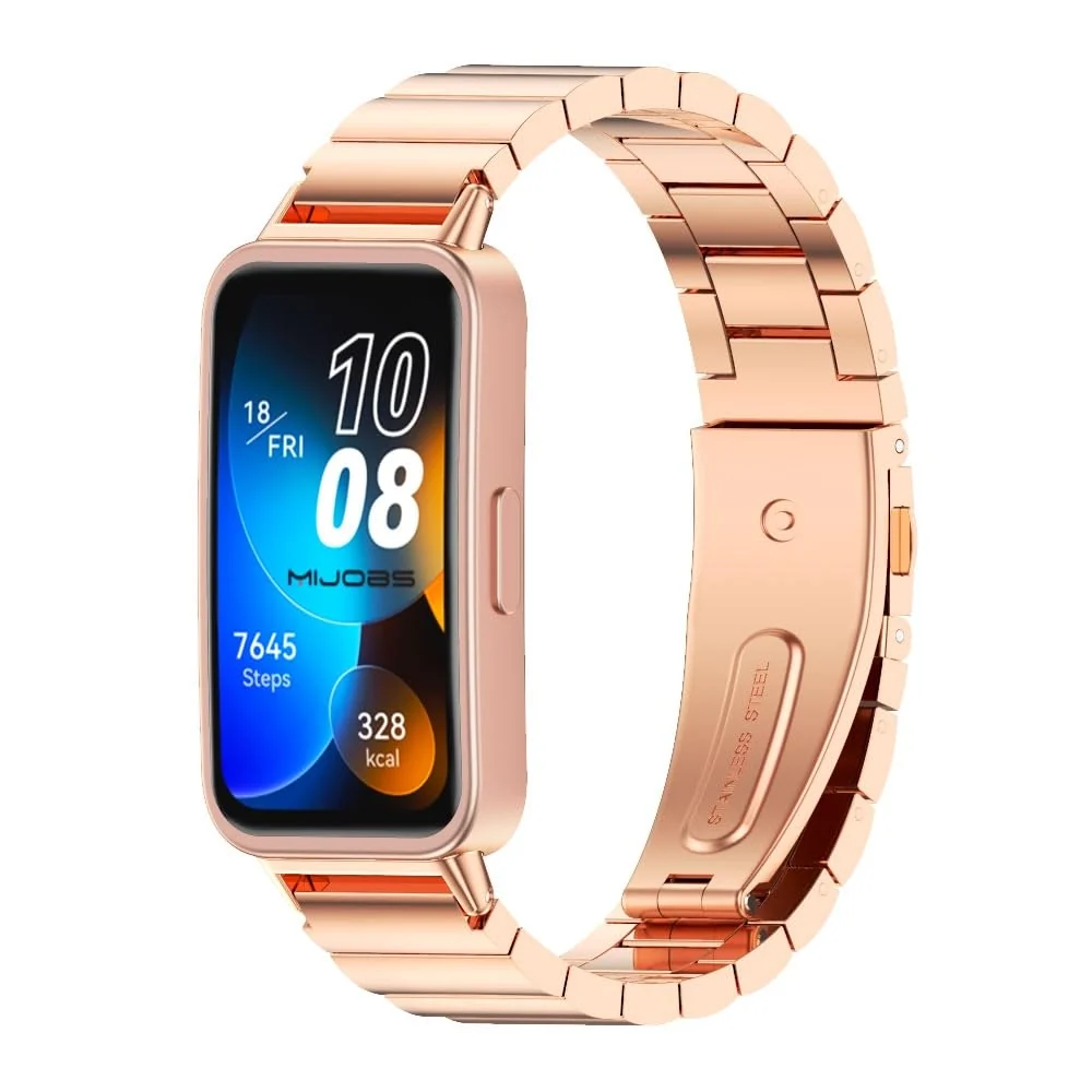 DL3 Mobilak Metal Strap Compatible with HUAWEI Band 10 / HUAWEI Band 9 / HUAWEI Band 8, Stainless Steel Replacement Band with Folding Clasp, Adjustable Replacement Bracelet Wristband - A.Rose Gold