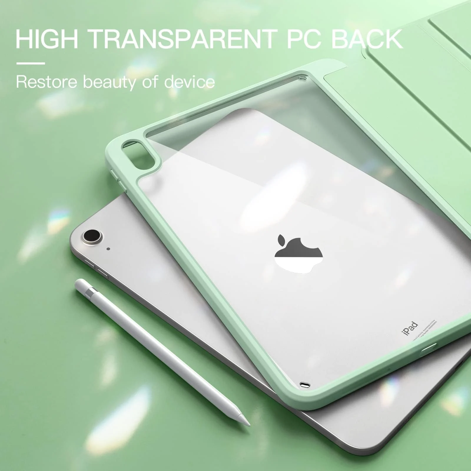 DL3 Mobilak Case Compatible with iPad (A16) 11th Generation 11 Inch (2025), iPad 10th Generation 10.9 Inch (2022), Clear Shockproof Back Cover Built-in Pencil Holder, Auto Sleep/Wake - Mint Green