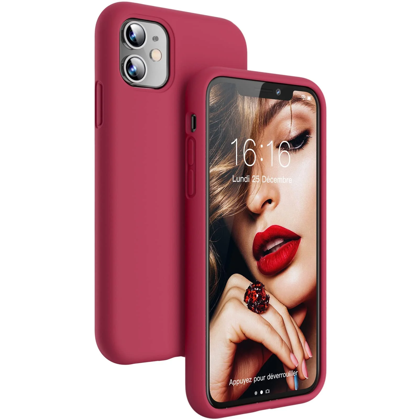 DL3 Mobilak Liquid Silicone Protective Case for iPhone 11 (6.1 Inch) with Camera Protection and Microfiber Lining - Rose Red