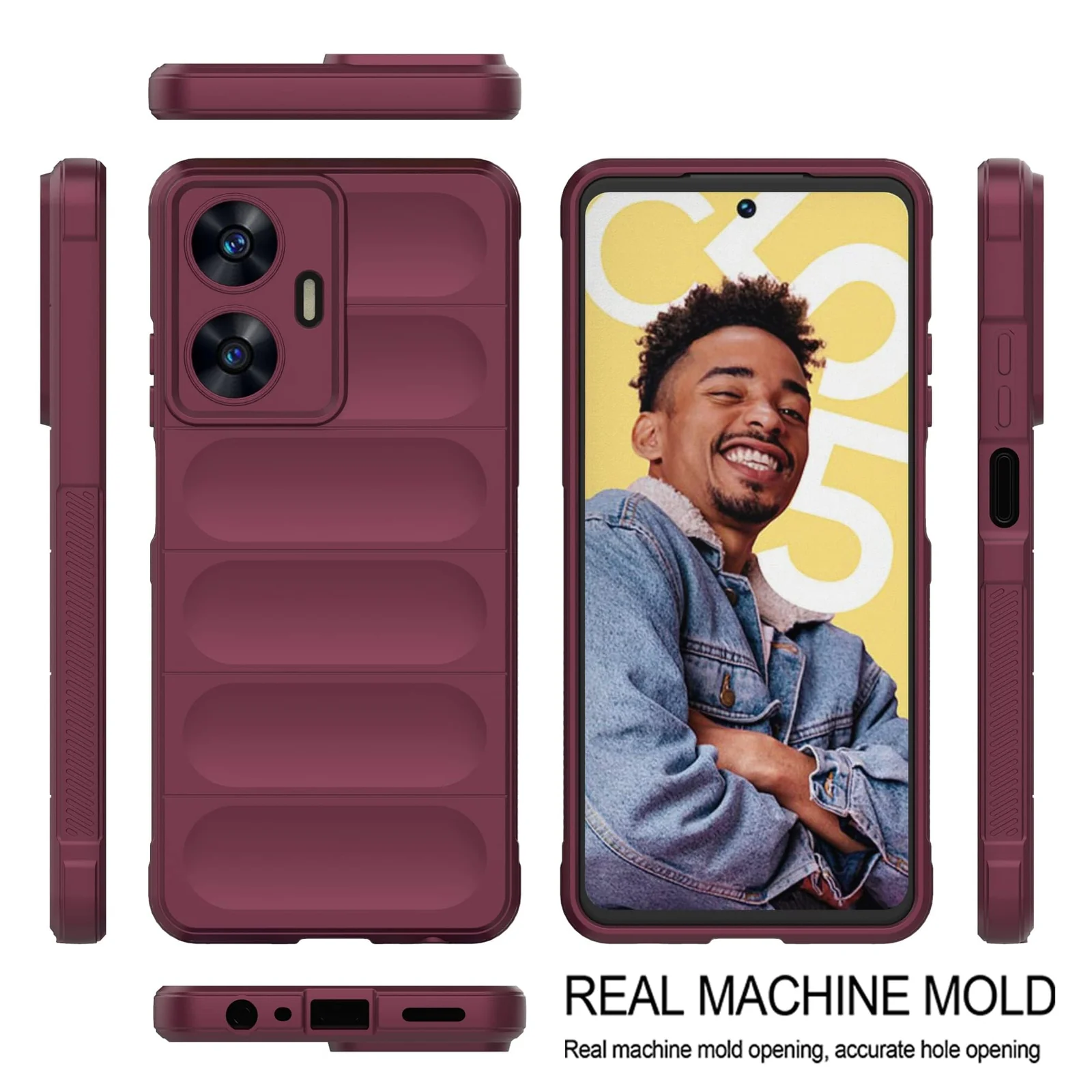 DL3 Mobilak Flexible Silicone and TPU Protective Case with Camera Protection for realme C55 / Narzo N55 - Wine Red