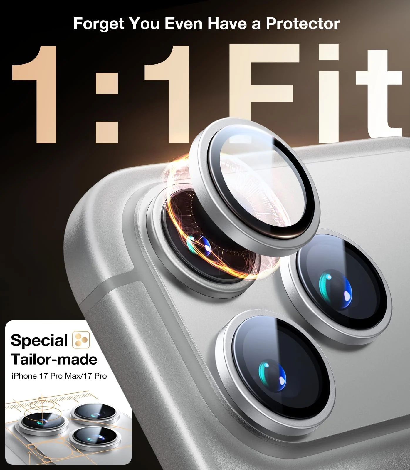 DL3 Mobilak Camera Lens Protector For iPhone 17 Pro/iPhone 17 Pro Max, [Keep Original Shooting] Tempered Glass Screen Protector Metal Individual Camera Cover, Case Friendly - Silver