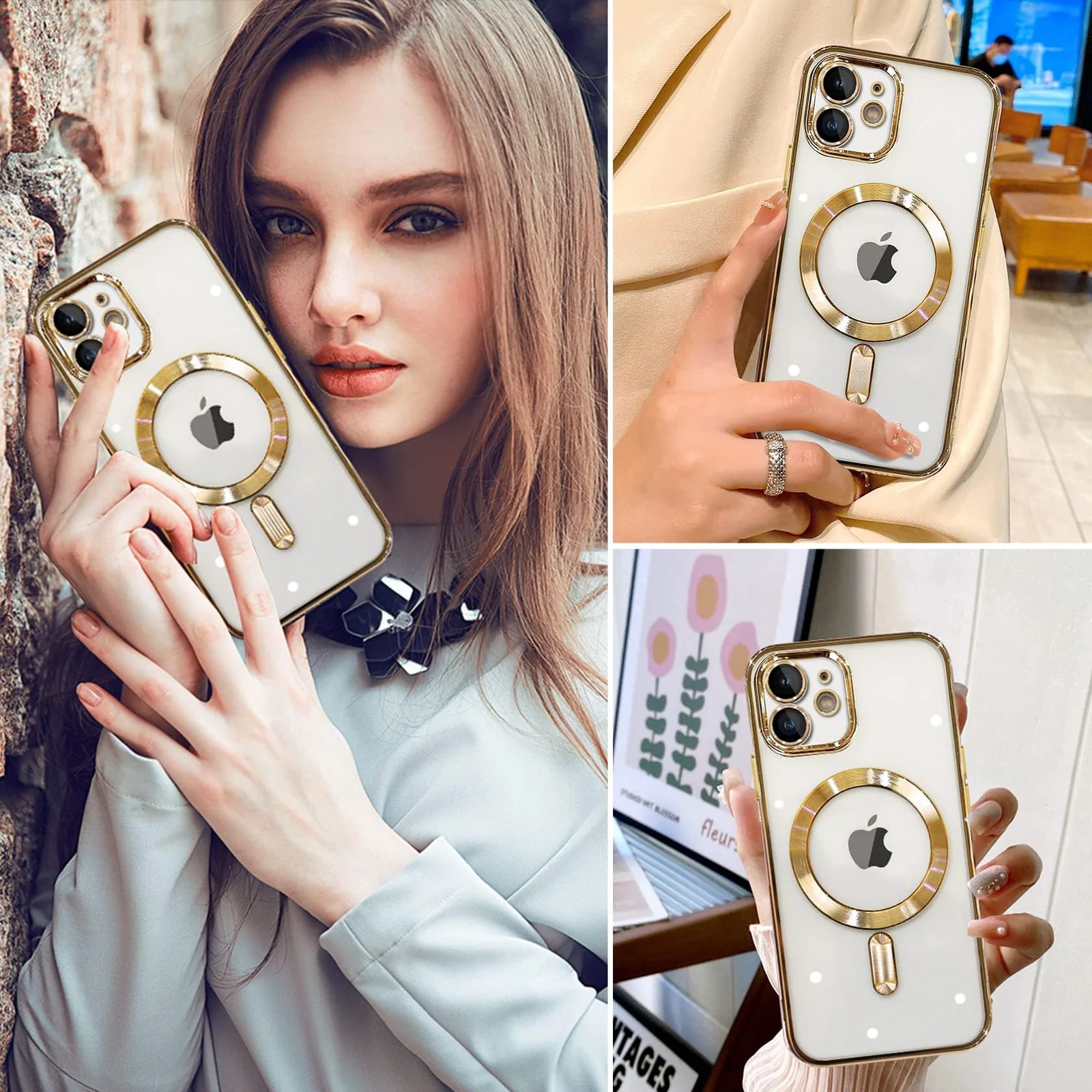 DL3 Mobilak Case for iPhone 11 (6.1 Inch) Compatible with MagSafe with Camera Lens Protector, Magnetic Clear Case Full Protection Plating Anti-Scratch Slim Thin Case Cover - Gold
