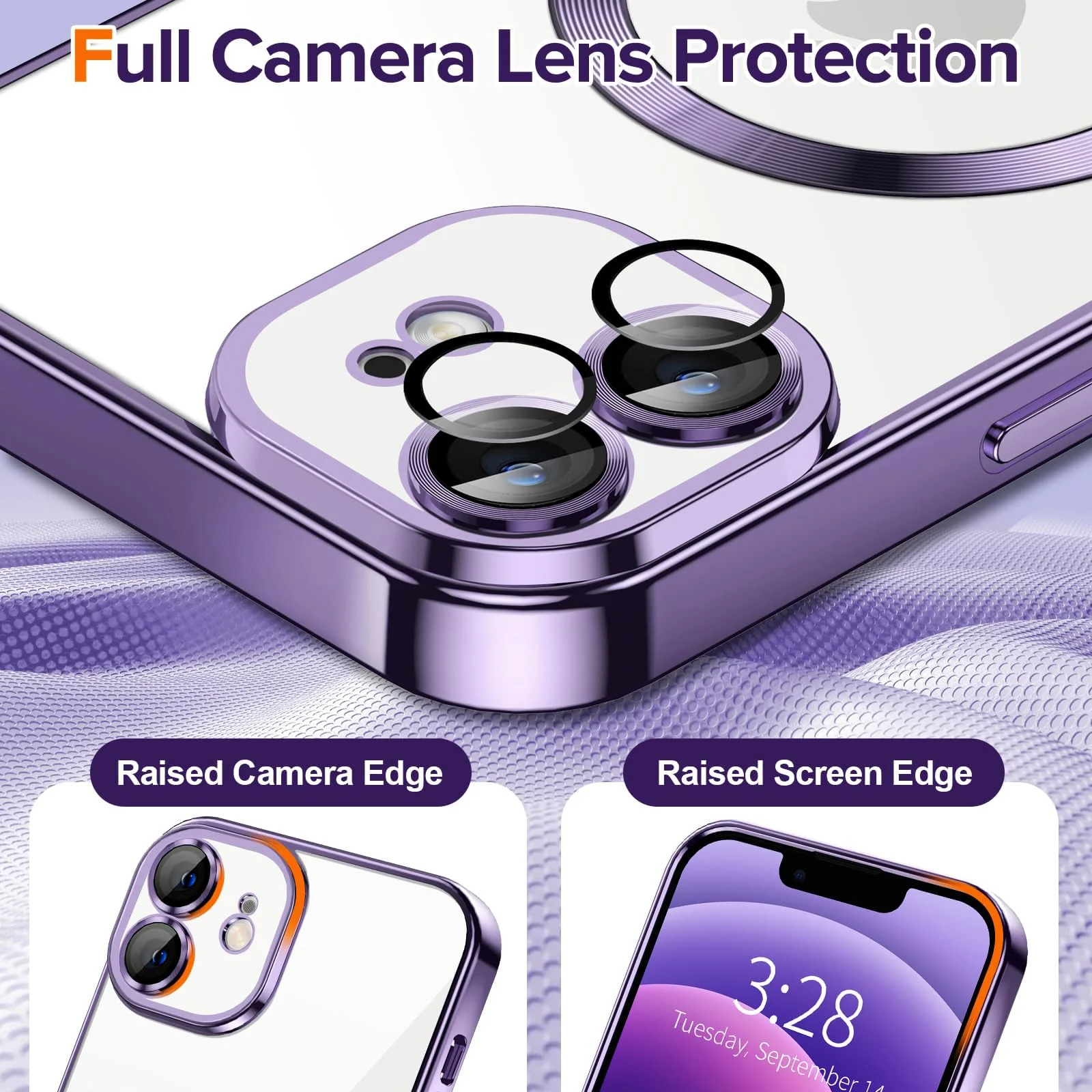 DL3 Mobilak Case for iPhone 11 (6.1 Inch) Compatible with MagSafe with Camera Lens Protector, Magnetic Clear Case Full Protection Plating Anti-Scratch Slim Thin Case Cover - Purple