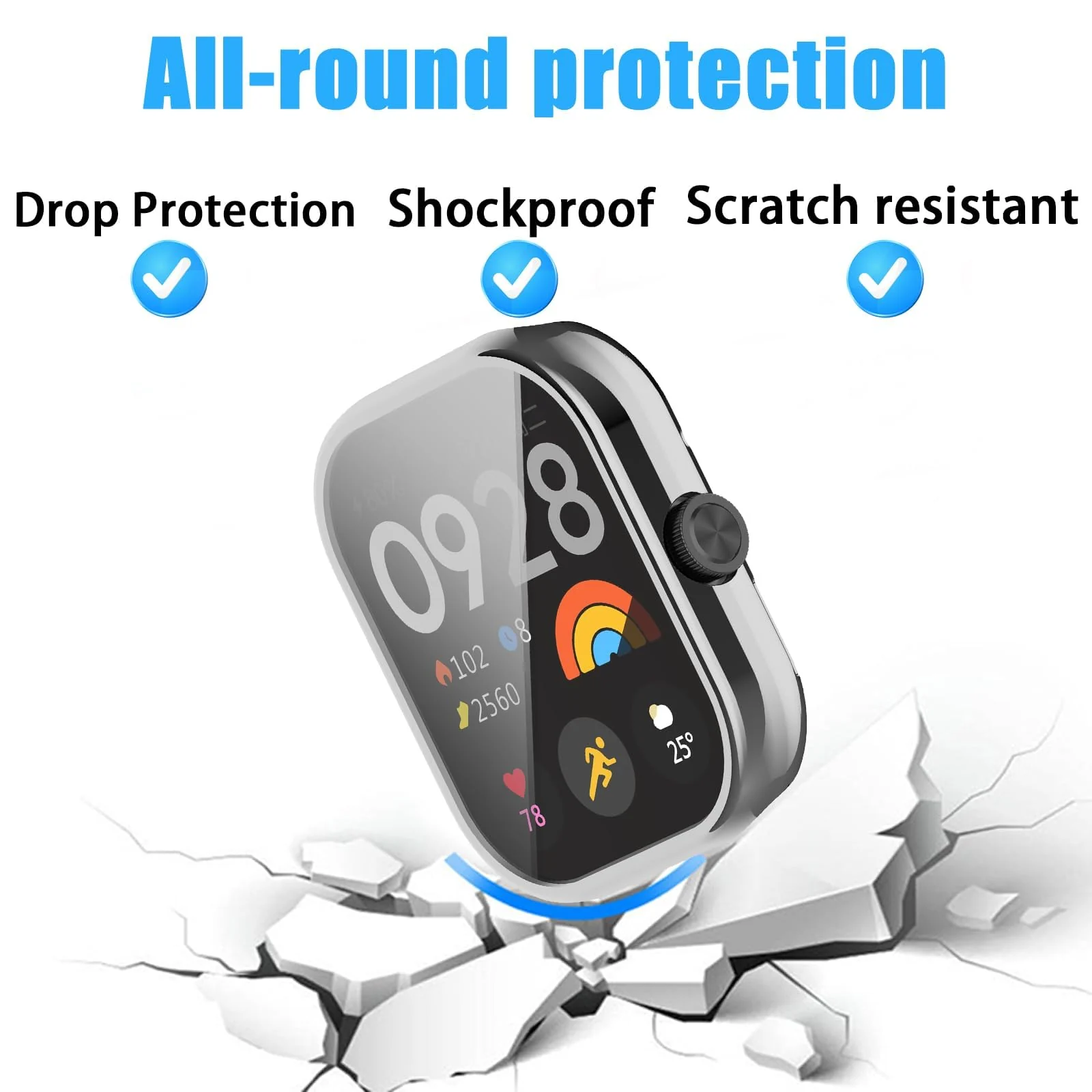DL3 Mobilak Case Compatible with Xiaomi Redmi Watch 4 Case All-Around with Built-in Screen Protector Watch Soft TPU Shockproof Cover Slim Guard Thin Bumper Shell Protector - Silver