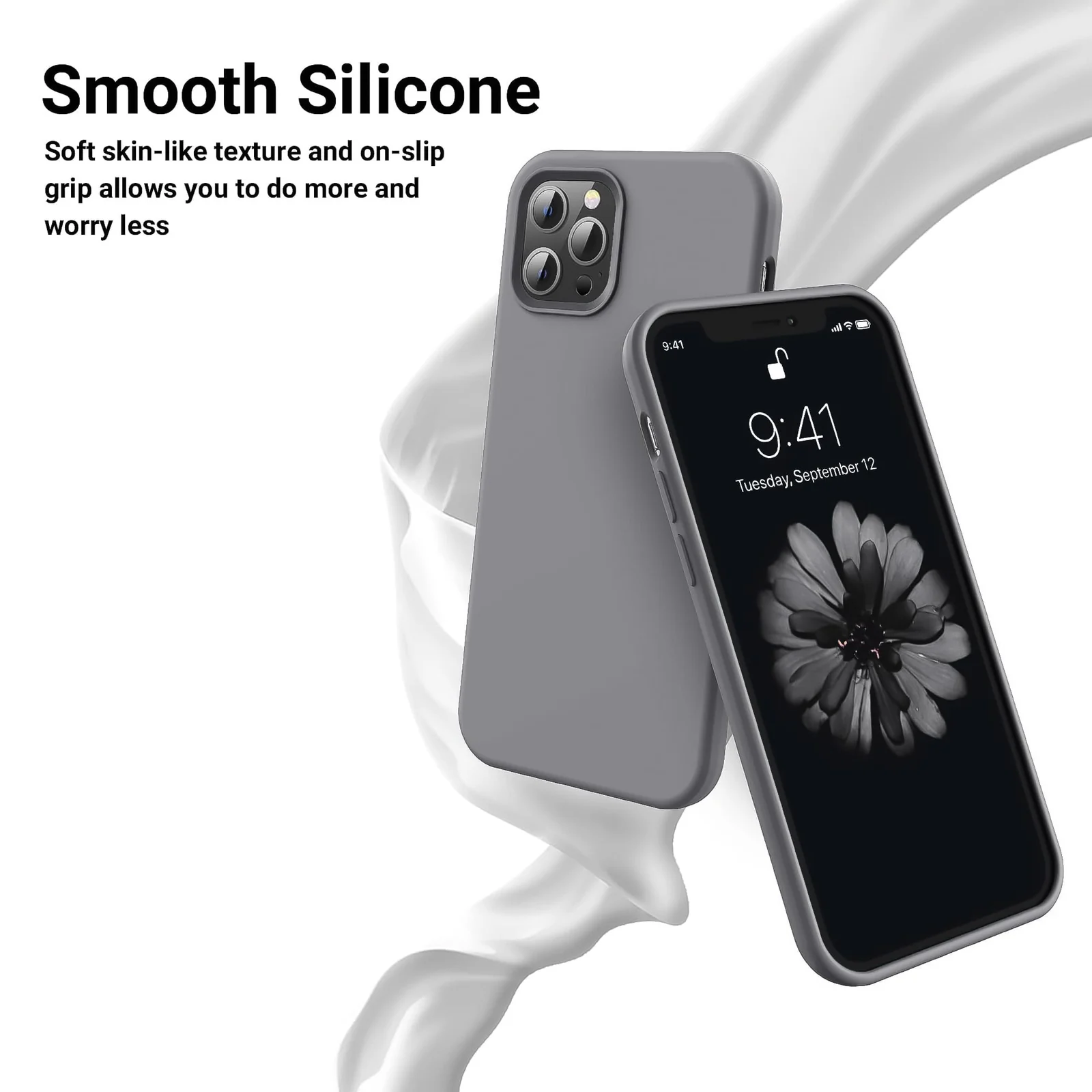 DL3 Mobilak Liquid Silicone Protective Case for iPhone 13 Pro Max (6.7 Inch) with Camera Protection and Microfiber Lining - Dark Gray