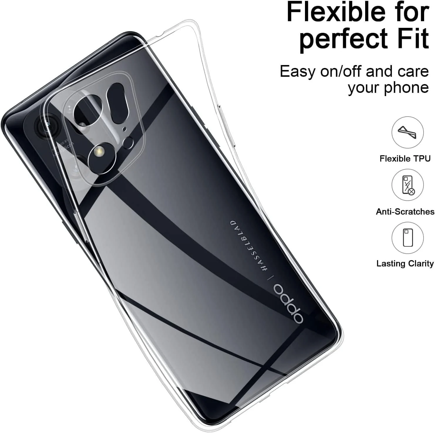 DL3 Mobilak Case Compatible with OPPO Find X5 5G Case Crystal Soft TPU Gel Case Flexible Silicone Anti-Scratch Camera Protection TPU Cover - Clear