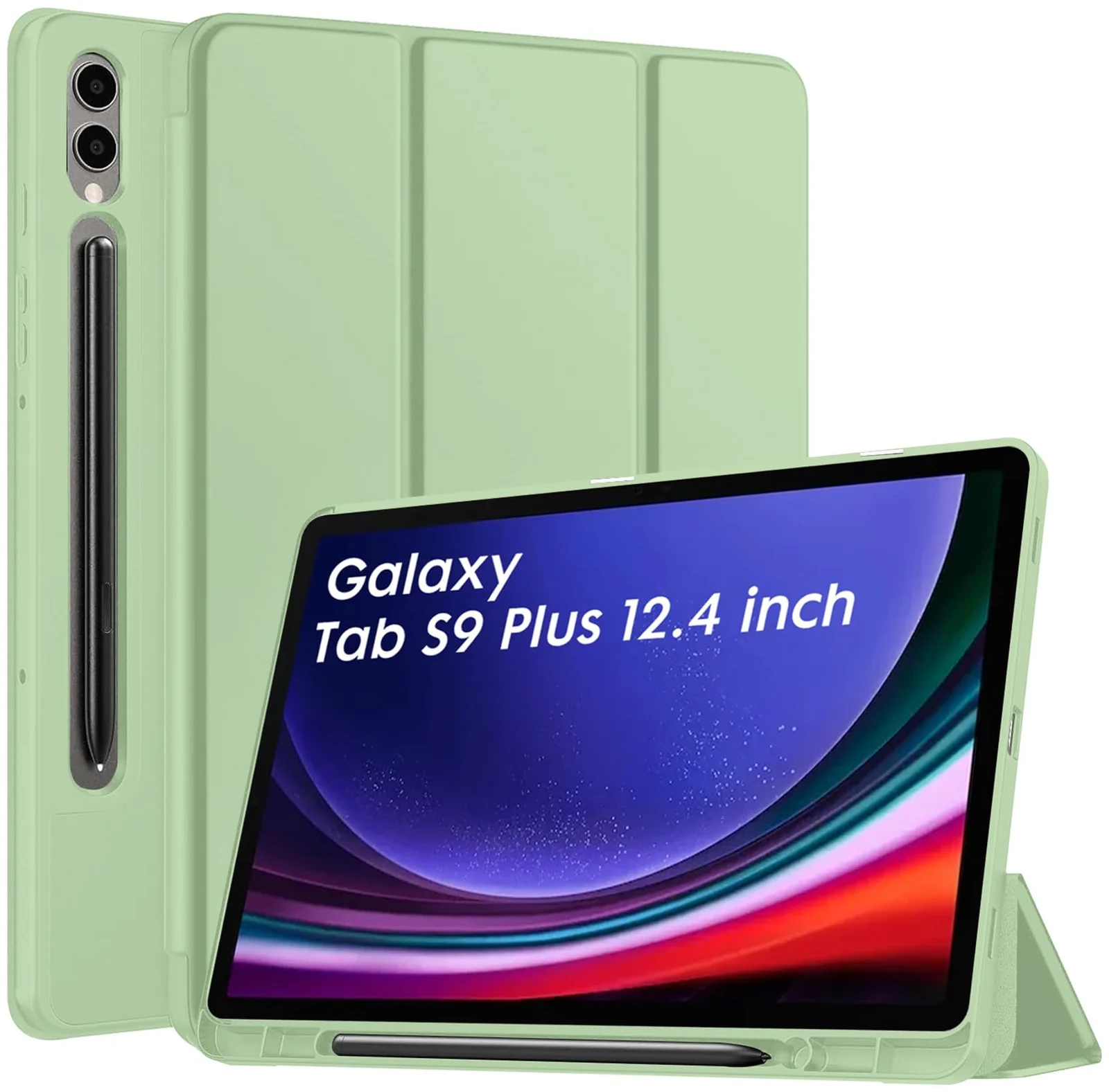 DL3 Mobilak Case for Samsung Galaxy Tab S9+ Plus/Galaxy Tab S9 FE+ Plus 12.4 Inch 2023 with S Pen Holder, Soft TPU Tri-Fold Stand Protective Tablet Cover, Auto Wake/Sleep - Mint Green
