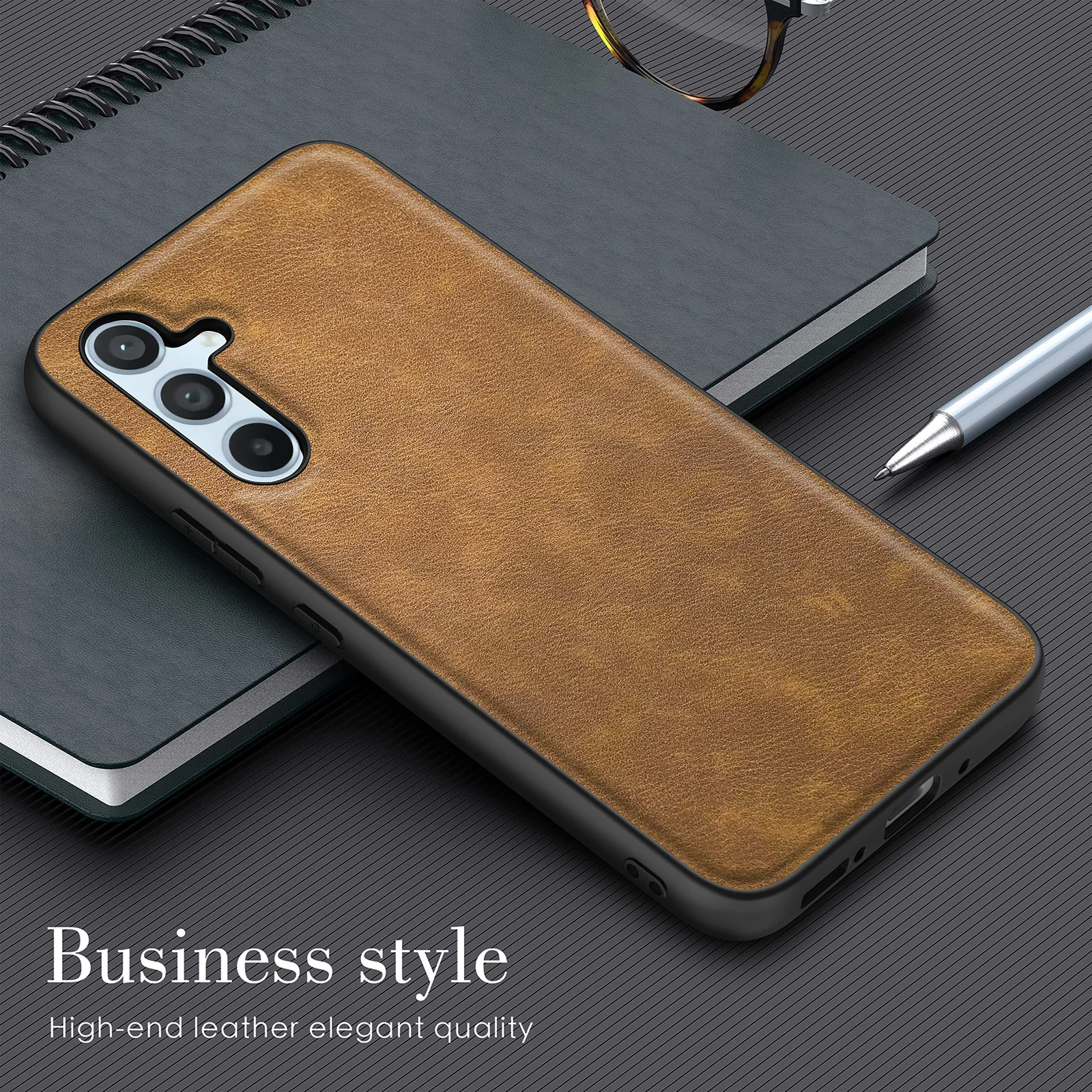 DL3 Mobilak Faux Leather Protective Case for Samsung Galaxy A54 5G with Camera Protection and Shockproof Design - Brown