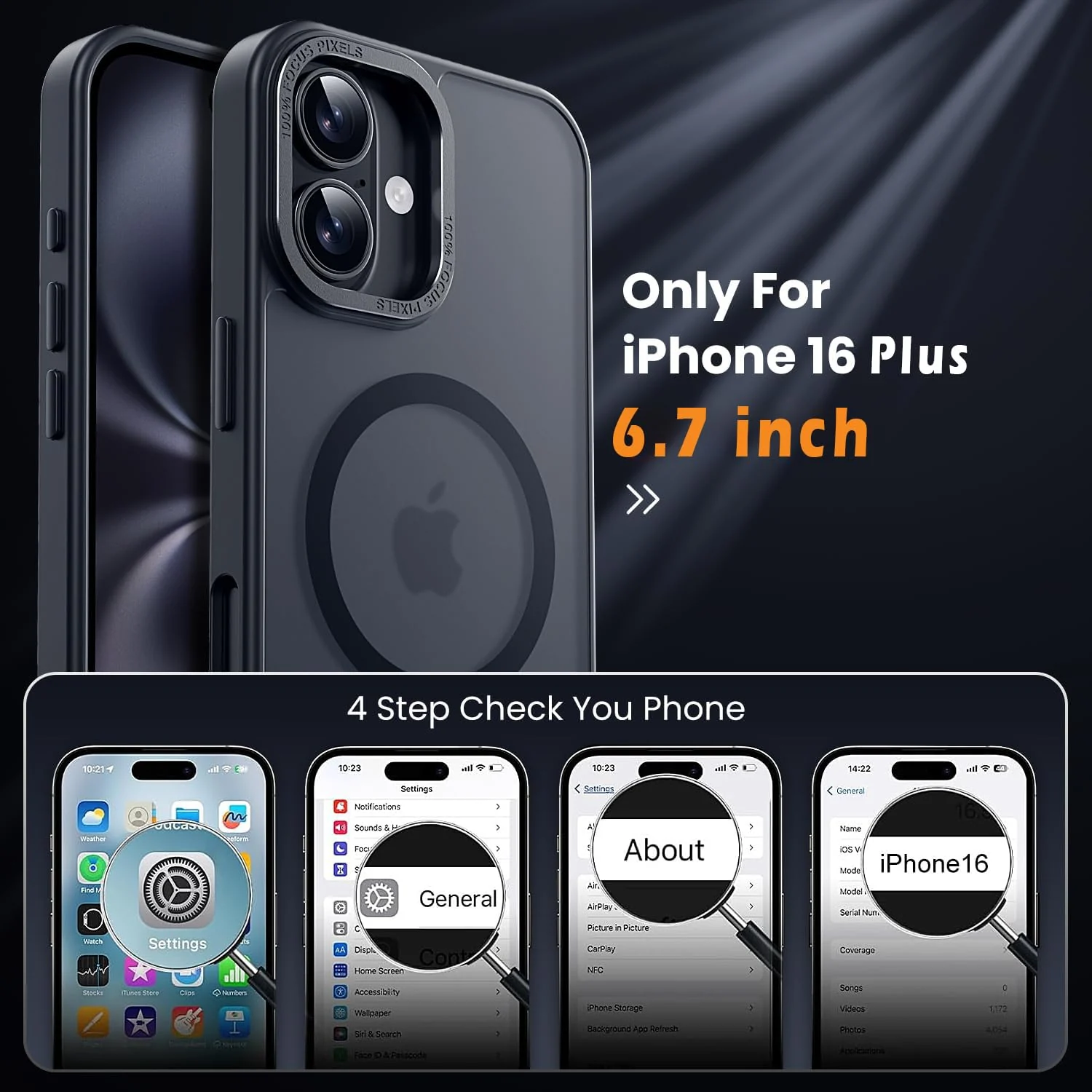 DL3 Mobilak Translucent Matte Case for iPhone 16 + Plus 6.7-Inch, Compatible with MagSafe accessories, Supports wireless charging, Built-in magnetic car-mount support - Black