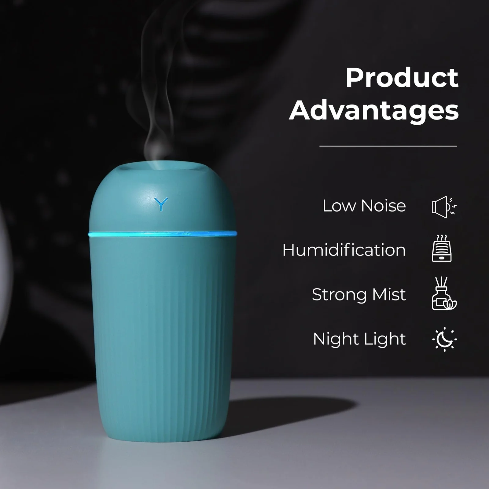 Mobigon Wood Cool Mist Ultrasonic Humidifier for Room Moisture, Aroma Diffuser for Home, 400ml Essential Oil Diffuser with 7 Colorful Night Light, Auto Shut-Off, Home, Office - Turquoise
