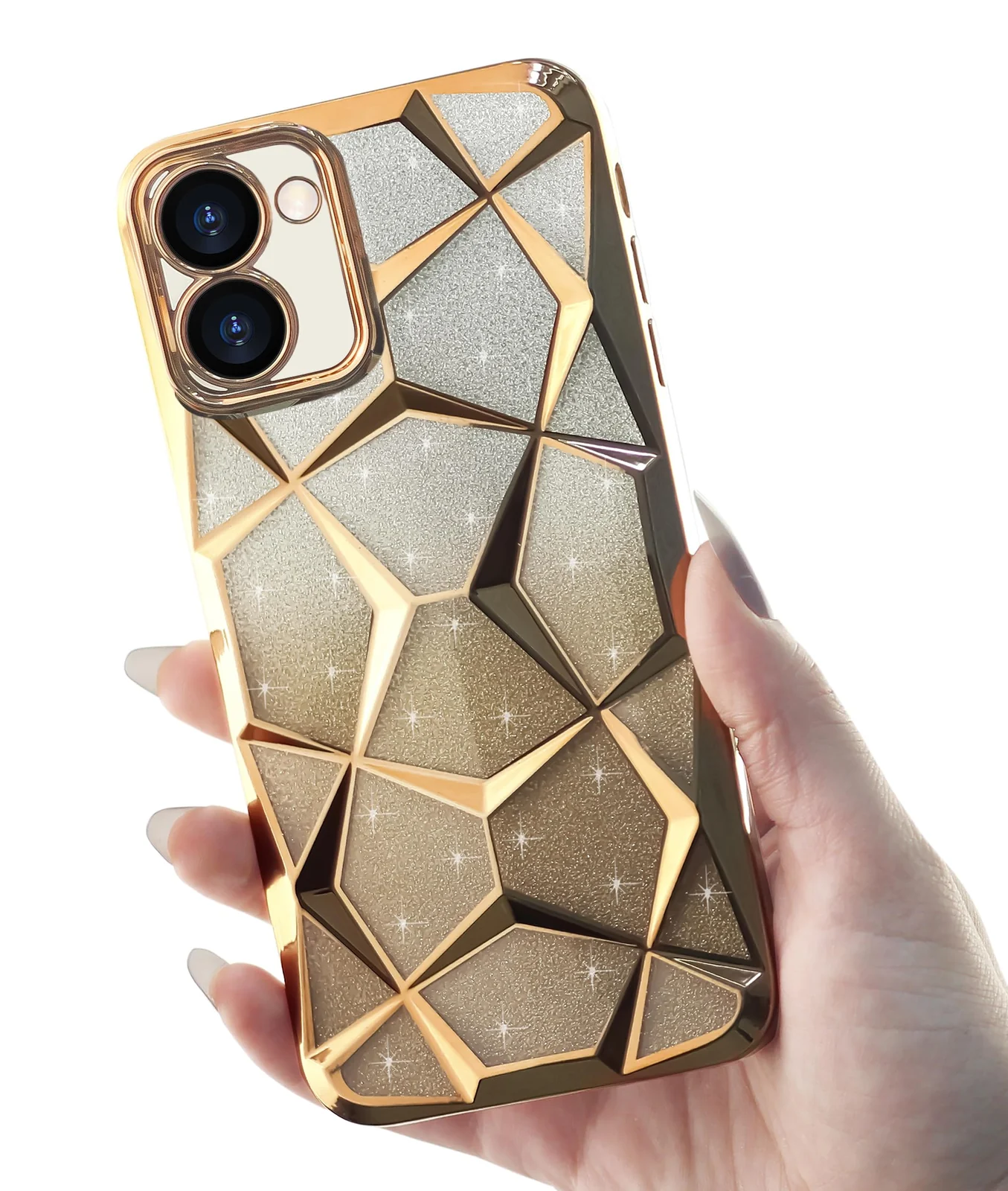 DL3 Mobilak Compatible with vivo Y36 4G Case Plating Bling Gradient Glitter Clear Cover Soft TPU Silicone Cute Camera Protection Shockproof Back for Women Girls Case - Gold