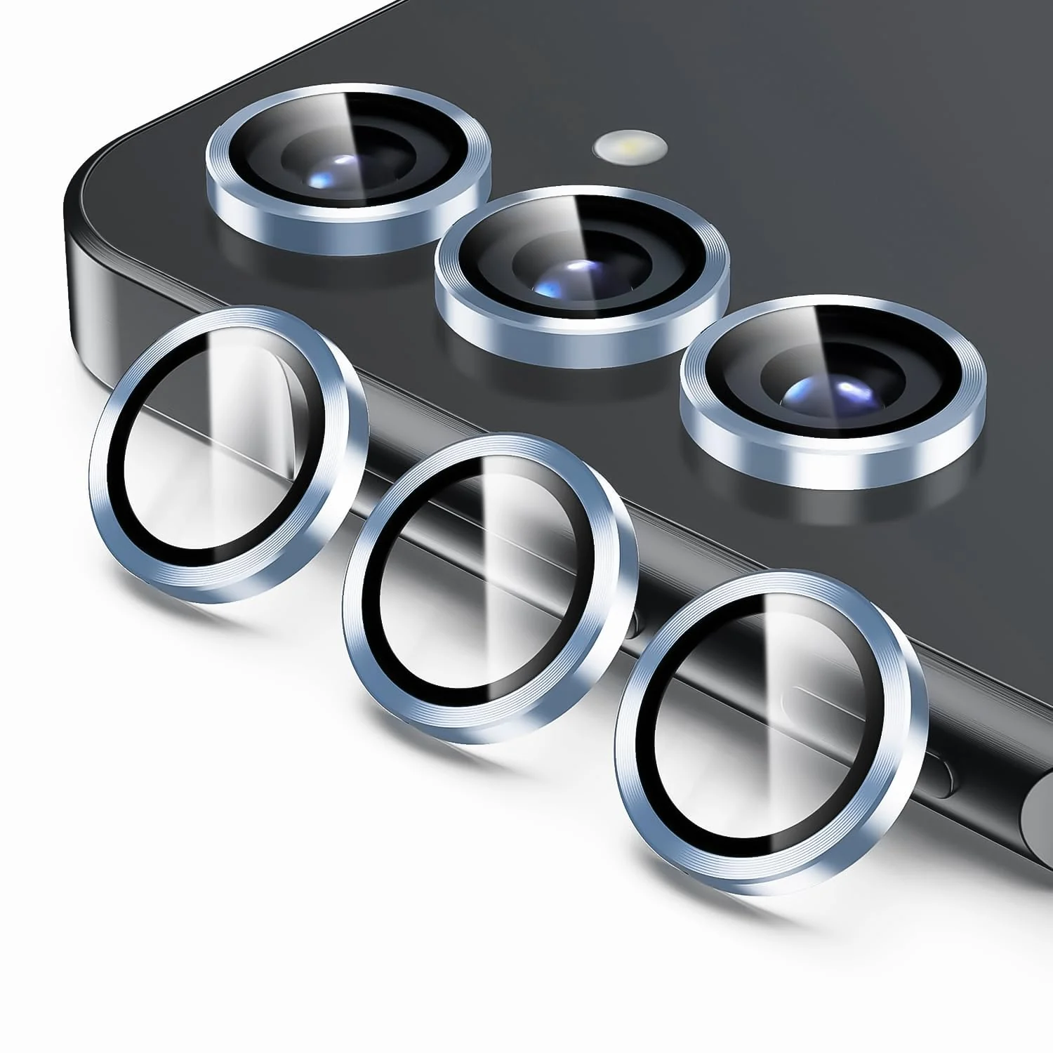 DL3 Mobilak Camera Lens Protector for Samsung Galaxy S24 FE Accessories, 9H Tempered Glass Metal Individual Ring Camera Cover Screen Protector for Samsung S24 FE, Case Friendly, Anti Scratch - Blue