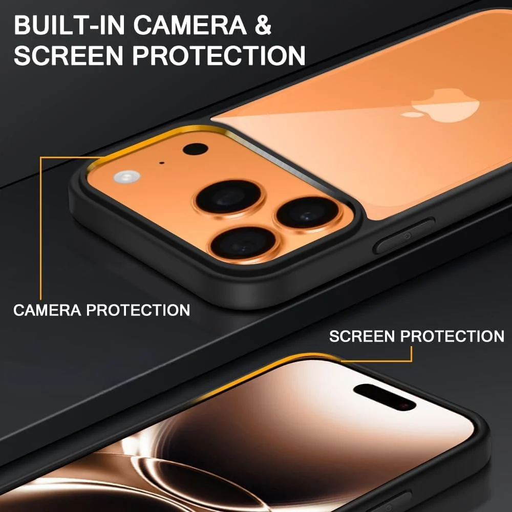 DL3 MOBILAK Clear Three-Layer Protective Phone Case for Apple iPhone 17 Pro Max 6.9 Inch - Black
