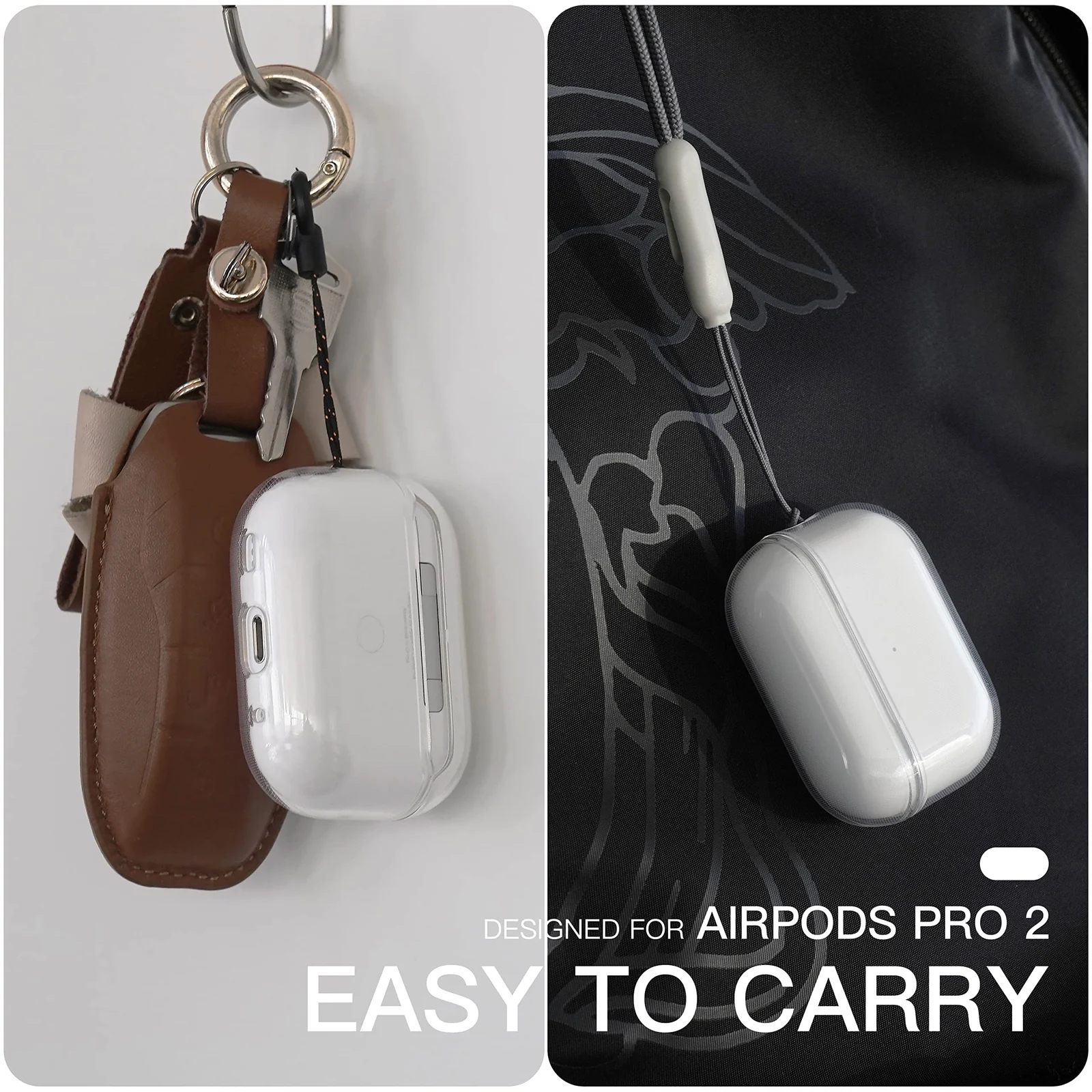 DL3 Mobilak AirPods Pro 2nd/1st Generation Case Soft TPU Protective Cover [Front LED Visible][Anti-Yellowing], TPC Protective Case With Lanyard, Case For AirPod Pro 2/1, Wireless Charging - Clear