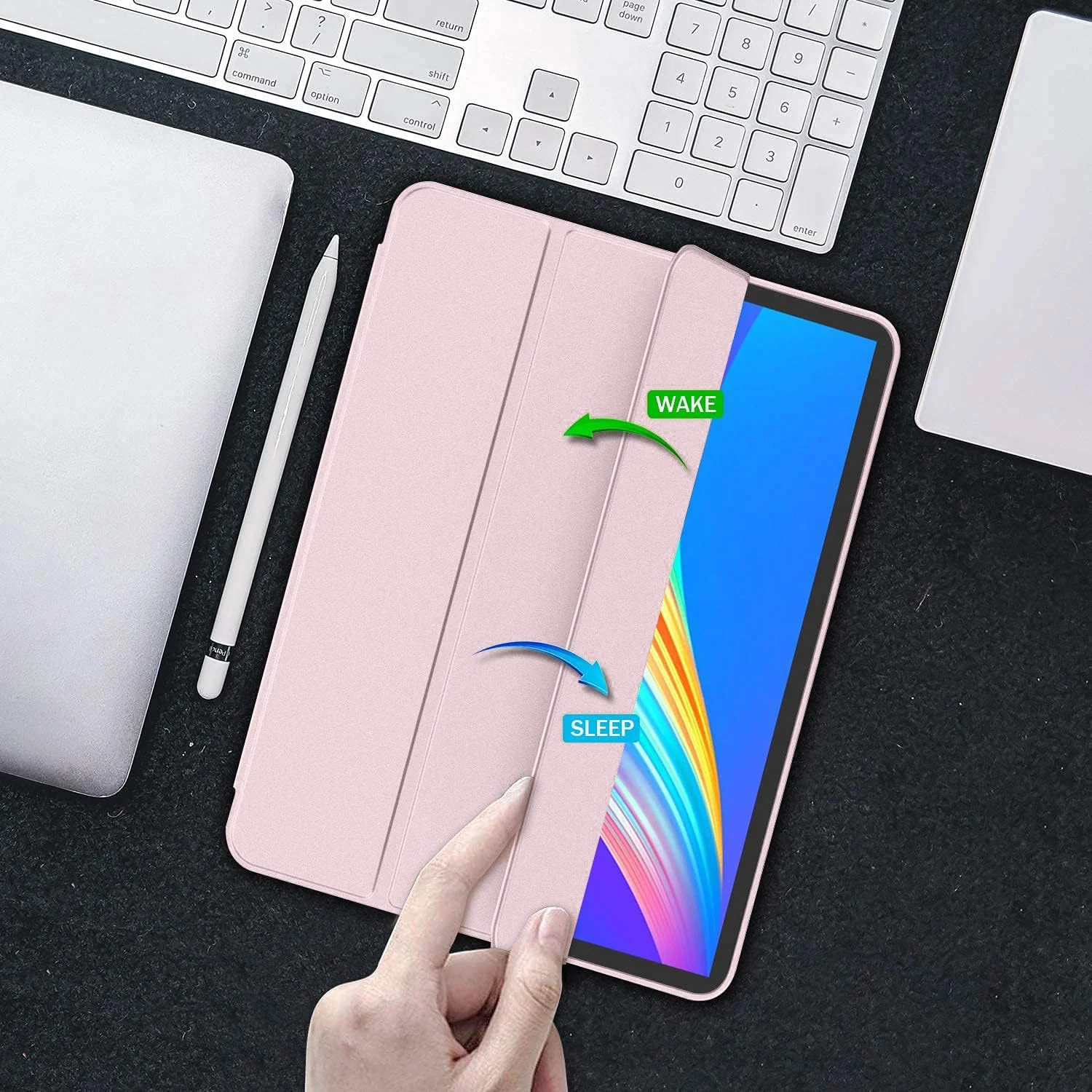 DL3 Mobilak Smart Case Compatible with Samsung Galaxy Tab A7 Lite 8.7 2021 (SM-T220/ T225/T227), Case Flip Cover Leather Case Soft TPU Back And Trifold Stand With Auto Sleep - Rose Gold