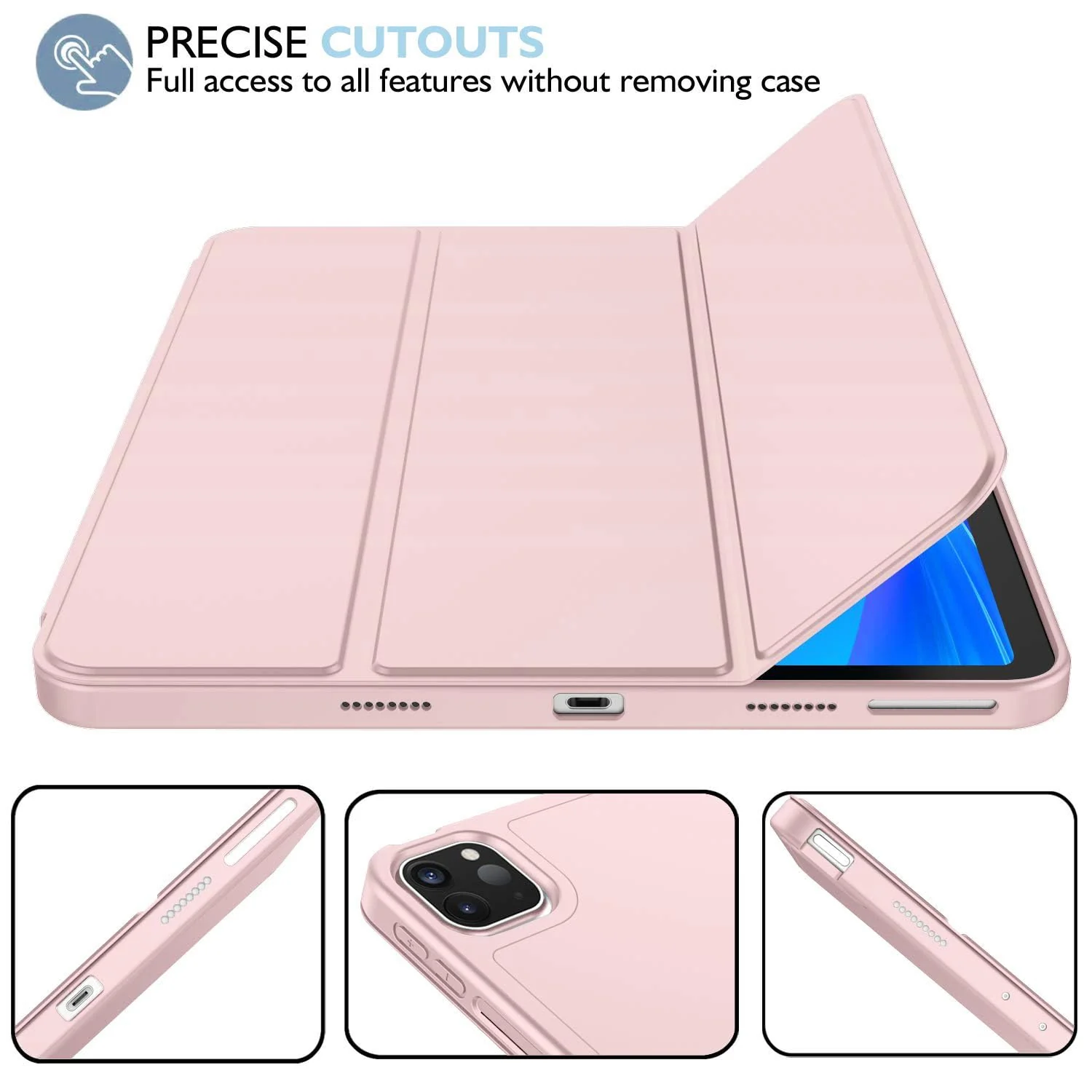 DL3 Mobilak New iPad Pro 12.9 Inch Case 2022/2021/2020(6th/5th/4th Gen) with Pencil Holder, Smart iPad Case [Support Touch ID and Auto Wake/Sleep] with Auto 2nd Gen Pencil Charging - Pink Sand