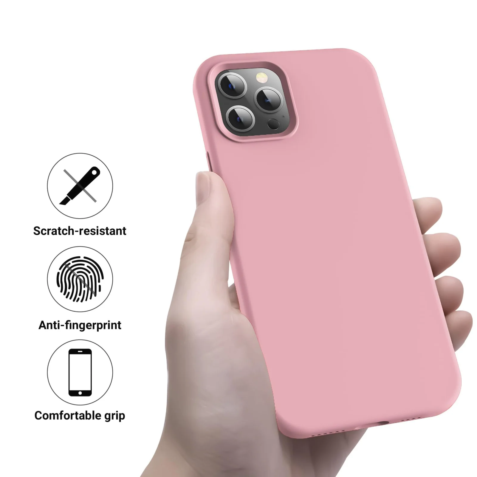 DL3 Mobilak Liquid Silicone Protective Case for iPhone 13 Pro (6.1 Inch) with Camera Protection and Microfiber Lining - A Pink