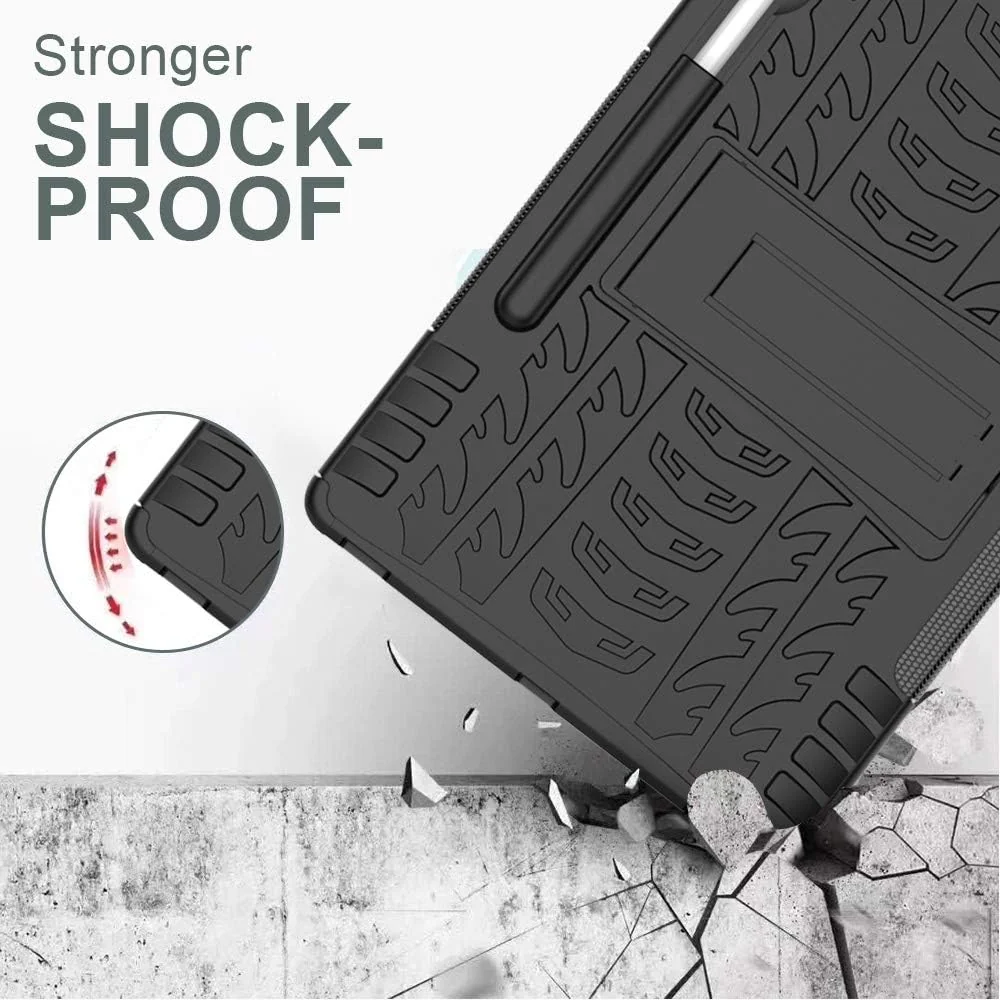 DL3 Mobilak Case For Samsung Galaxy Tab S8/Tab S7 11 Inch (Model SM-X700/X706/T870/T875/T878) tablet, Hybrid Rugged Armor Heavy Duty 2 in 1 TPU + PC Combo Dual Layer Case with Kickstand - Black