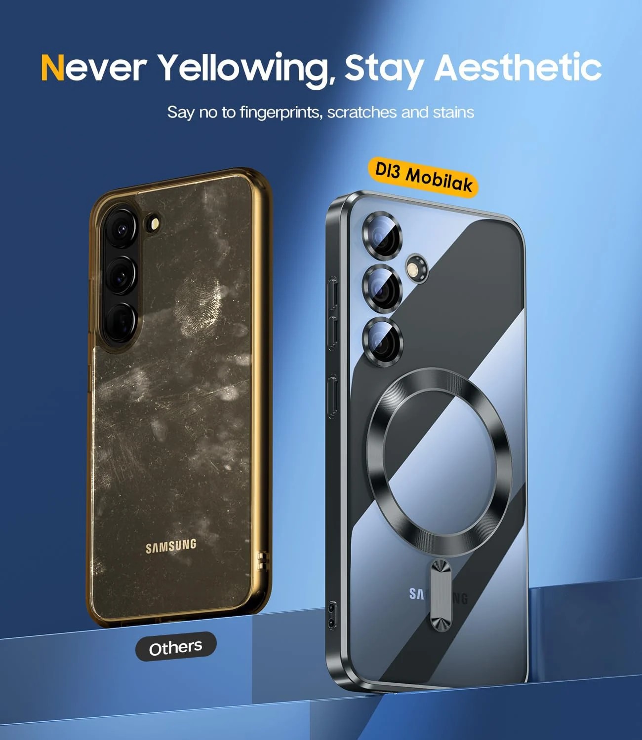 DL3 Mobilak For Samsung Galaxy A55 Magnetic Case, Compatible with MagSafe, Built-in Camera Lens Protector, Luxury Plating Soft TPU Clear Shockproof Slim Thin Cover - Black