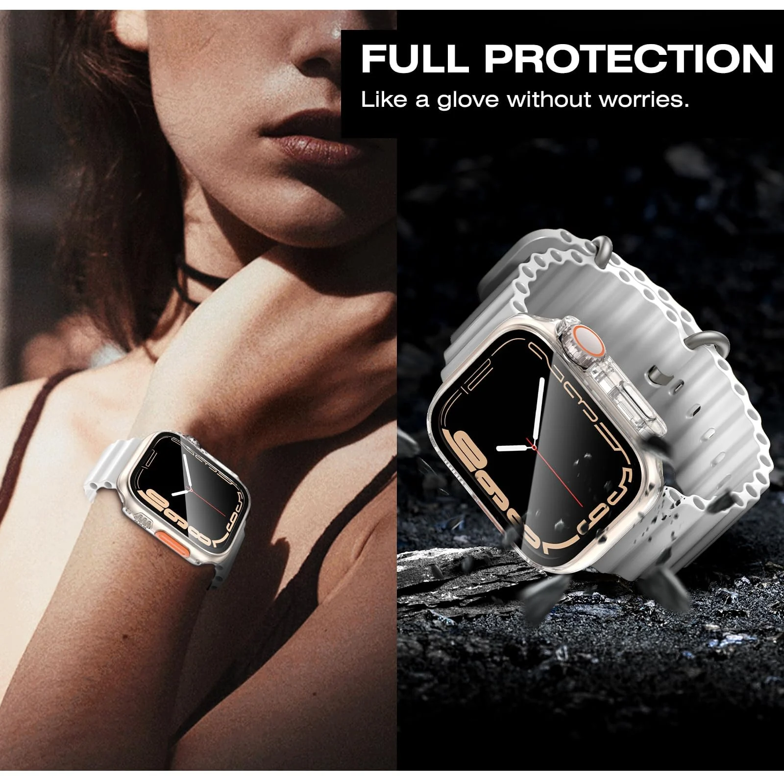DL3 Mobilak for Apple Watch 45mm Screen Protector Case, Built-in Tempered Glass Screen Unique Design Case Cover for iWatch 45mm Series 9 8 7 - Clear