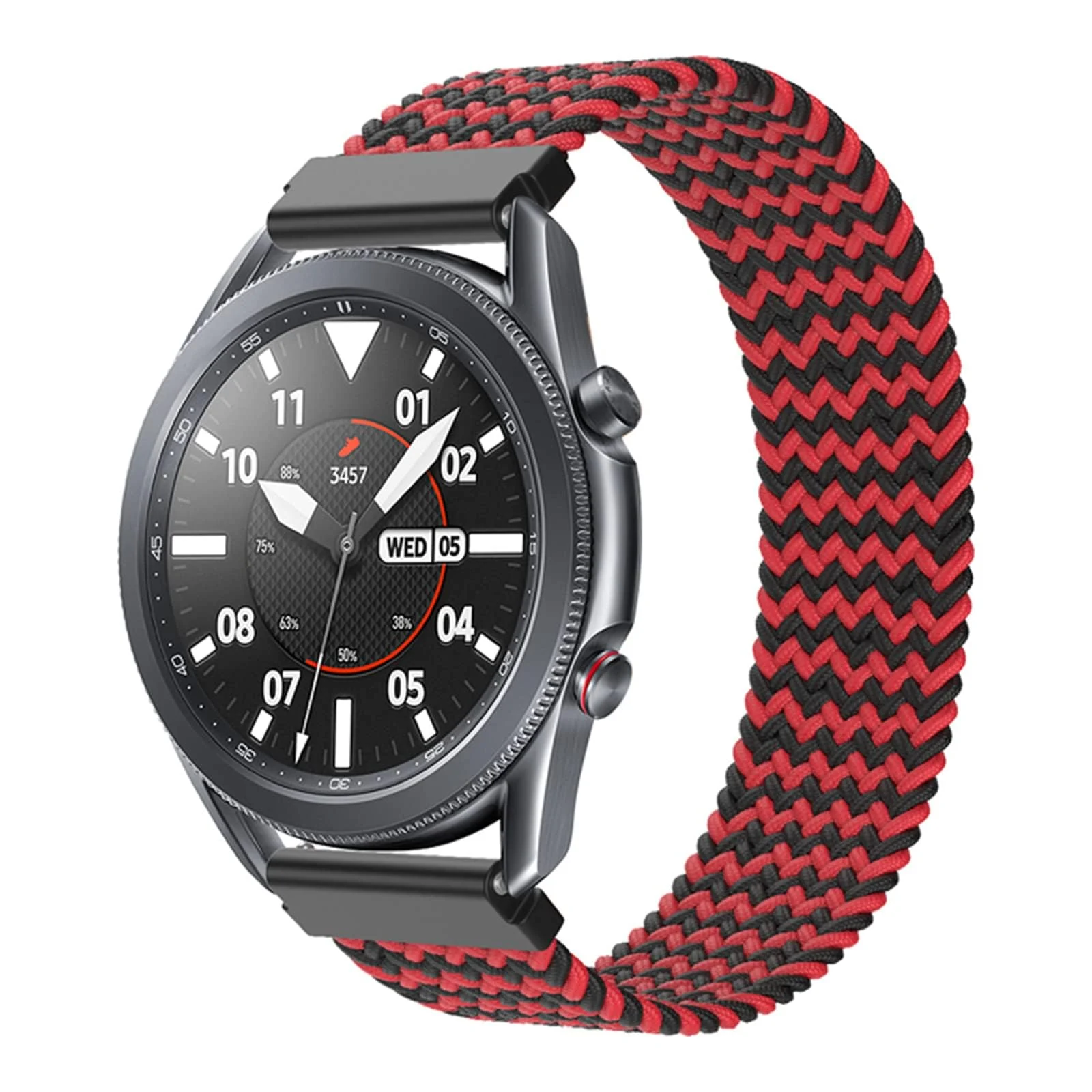 Medium — DL3 Mobilak Band 20MM Nylon Braided Solo Loop Strap For Samsung Gear Sport/Watch 6/5/4 40mm 44mm/Watch 6 Classic 43mm 47mm/ 5 Pro 45mm/active 2 40mm 44mm (Red, Medium), unisex-adult